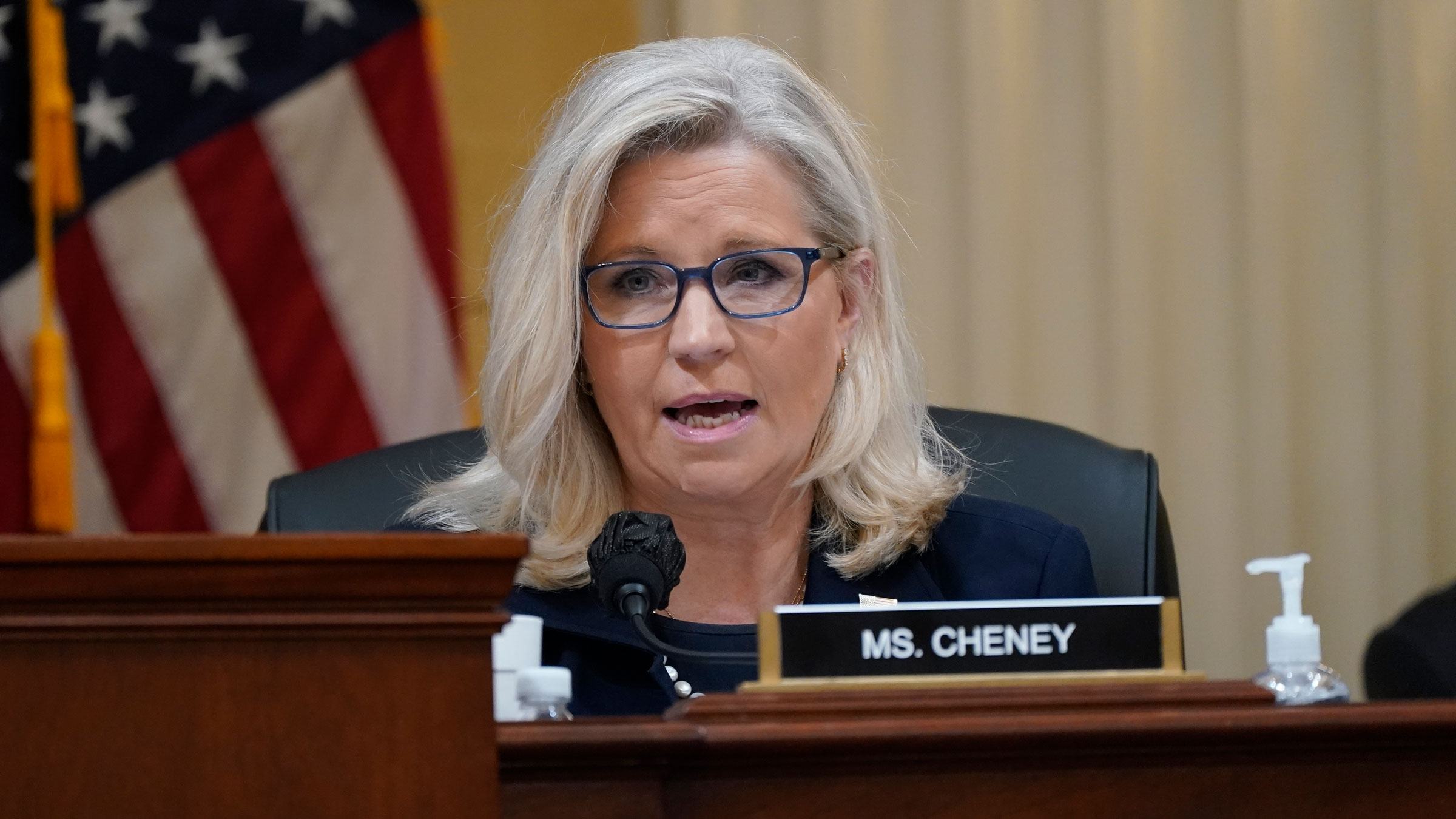 US Rep. Liz Cheney, the committee's vice chairwoman, delivers remarks at the start of Thursday's hearing.