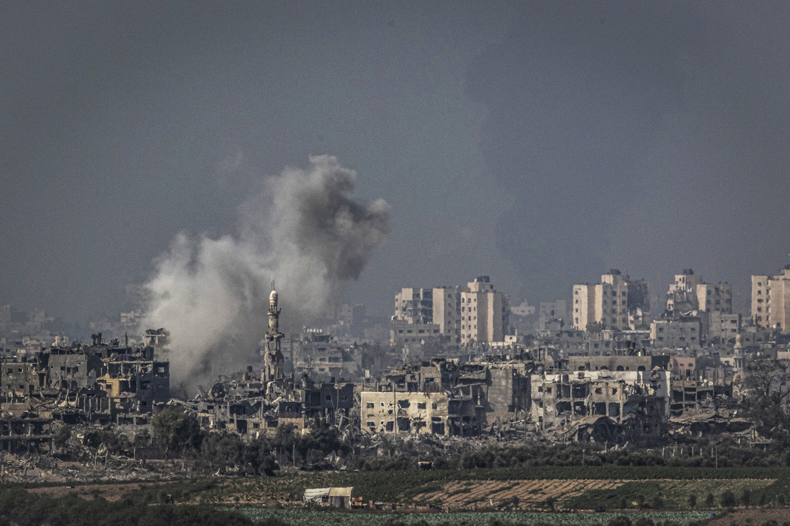 Destroyed buildings during Israeli bombardment on October 28 in Gaza.