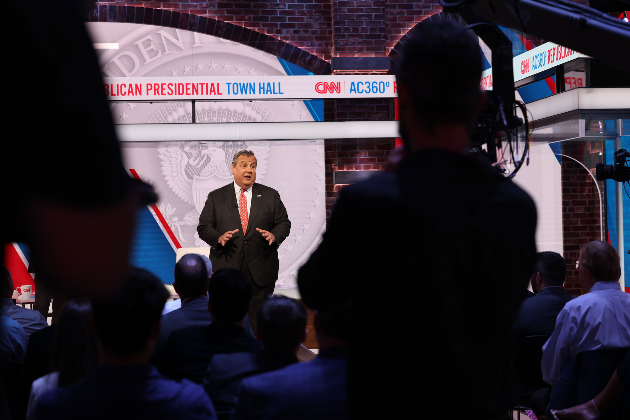 New Jersey Gov. Chris Christie speaks at a CNN Republican Presidential Town Hall moderated by CNN’s Anderson Cooper in New York on Monday, June 12.