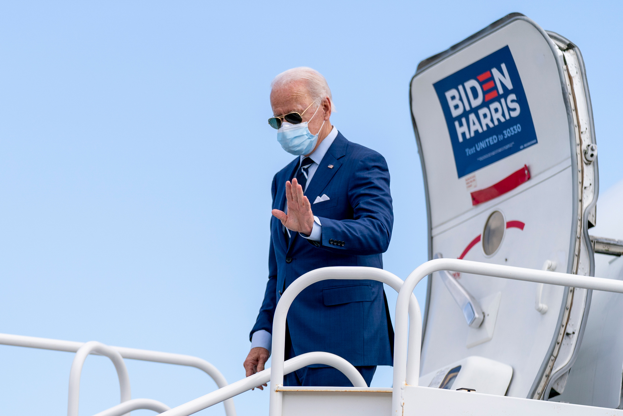 Democratic presidential candidate Joe Biden arrives at Fort Lauderdale-Hollywood International Airport in Fort Lauderdale, Florida, on October 29.