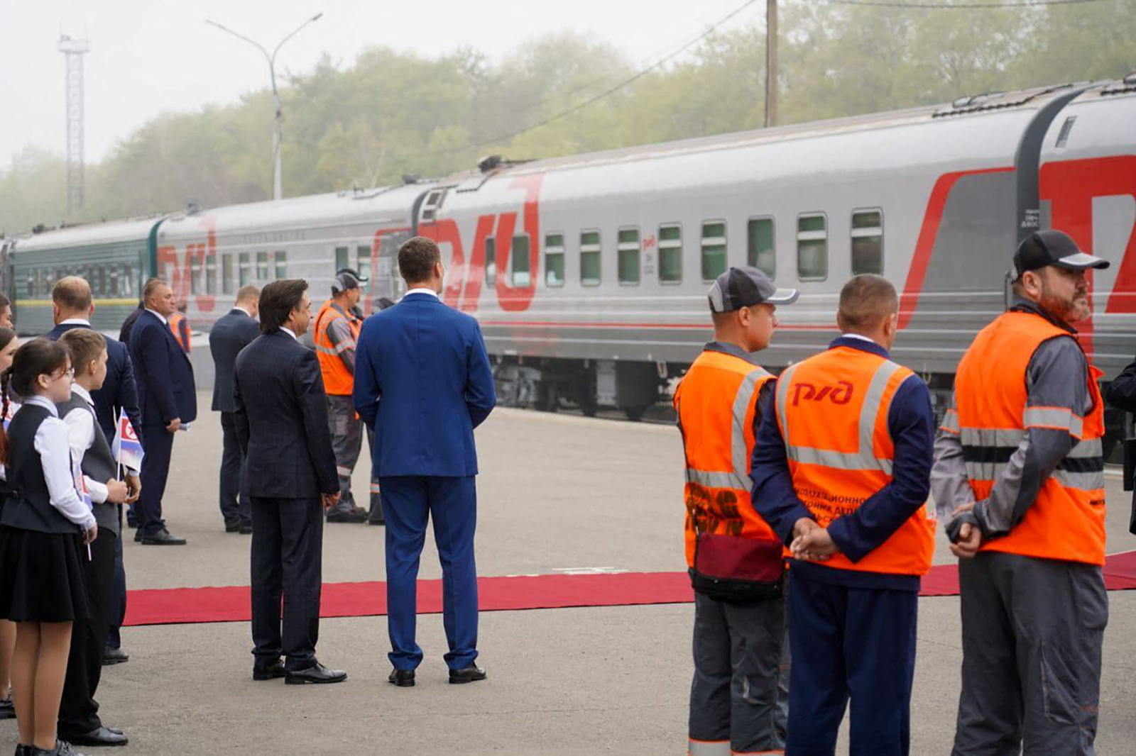 Governor of Russia's Khabarovsk Region Mikhail Degtyarev attends a ceremony to welcome North Korea's leader Kim Jong Un at a railway station in the city of Komsomolsk-on-Amur in the Khabarovsk region, Russia, on September 15.