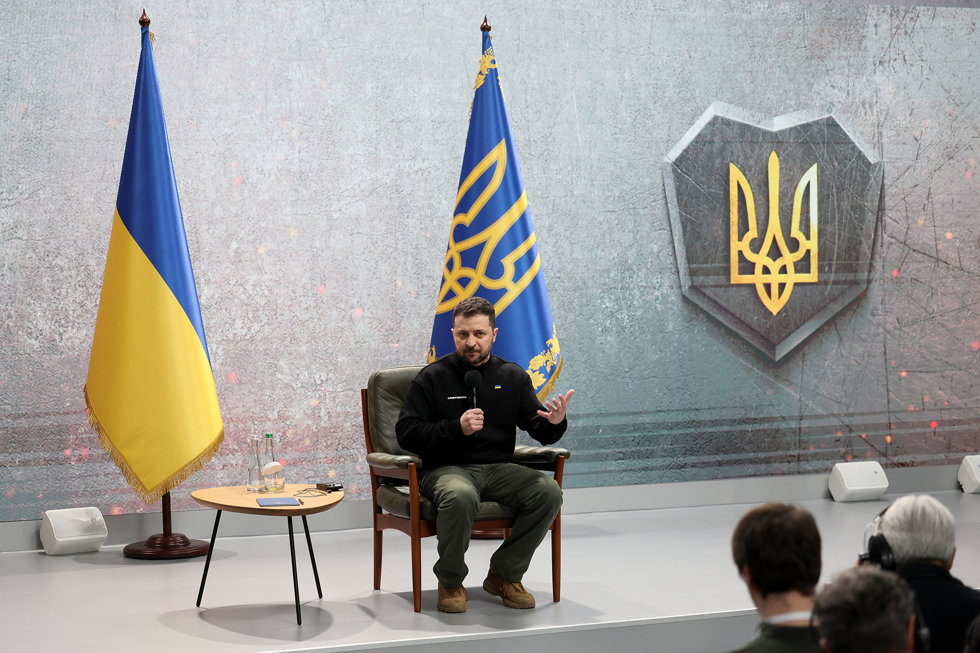 Ukraine's President Volodymyr Zelensky attends a news conference on the first anniversary of Russian invasion of Ukraine in Kyiv, Ukraine, on February 24.