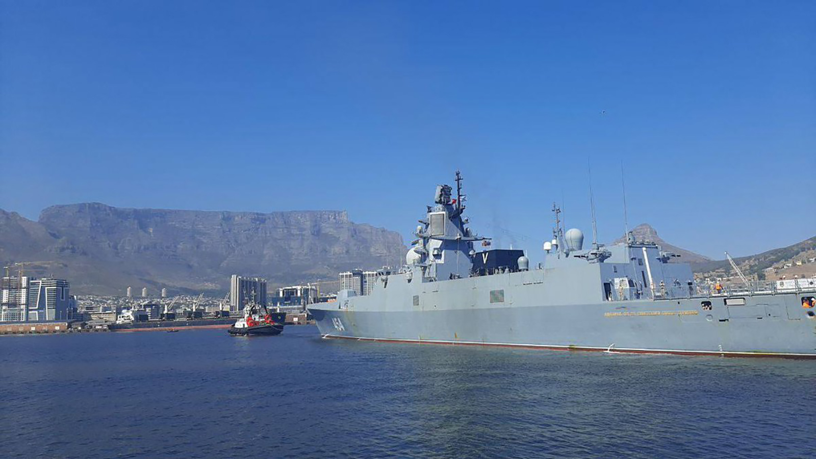 A Russian frigate docks in South Africa ahead of joint naval drills with China and Russia.