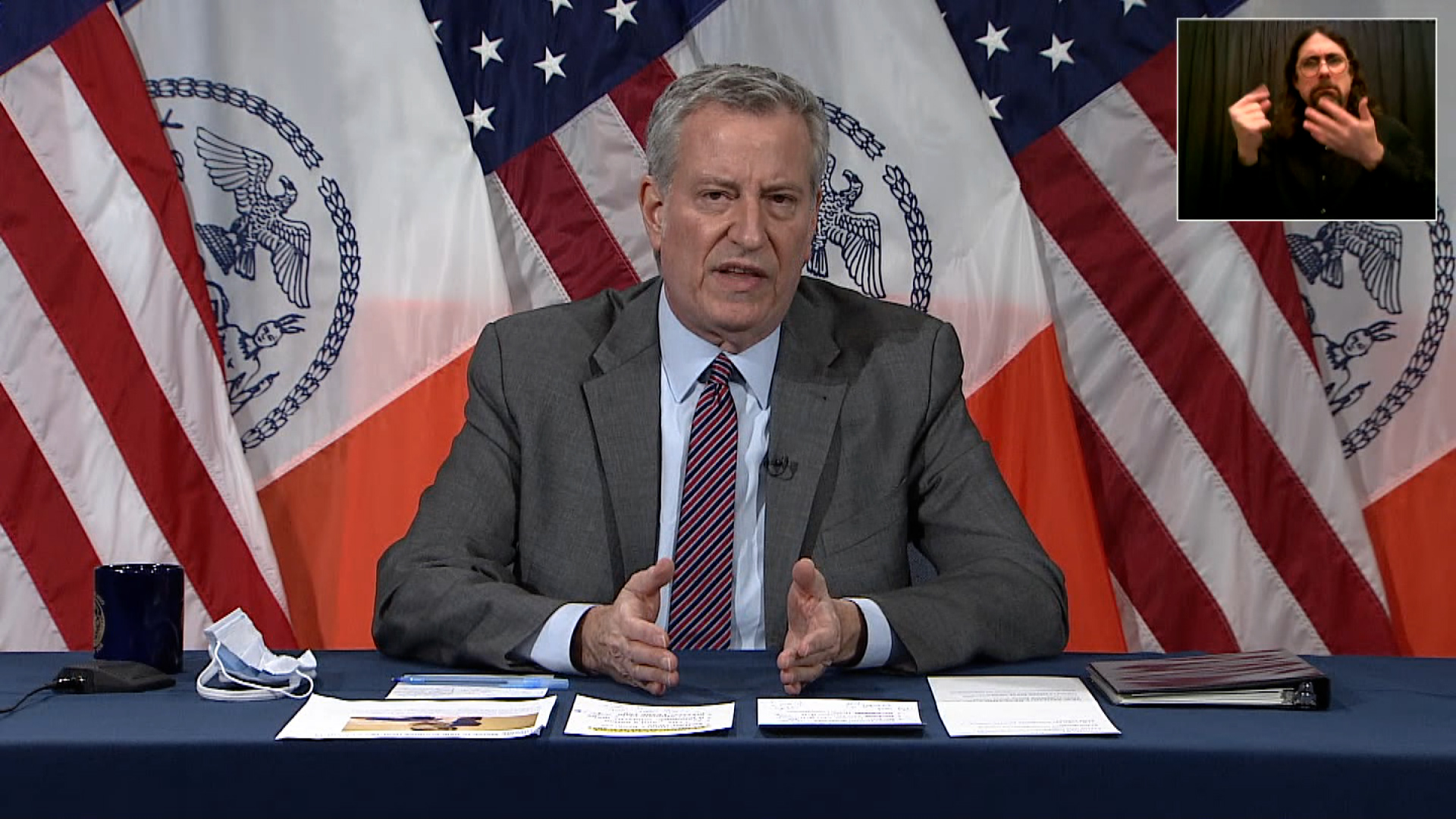 New York City Mayor Bill de Blasio speaks during a press briefing in New York on March 2.