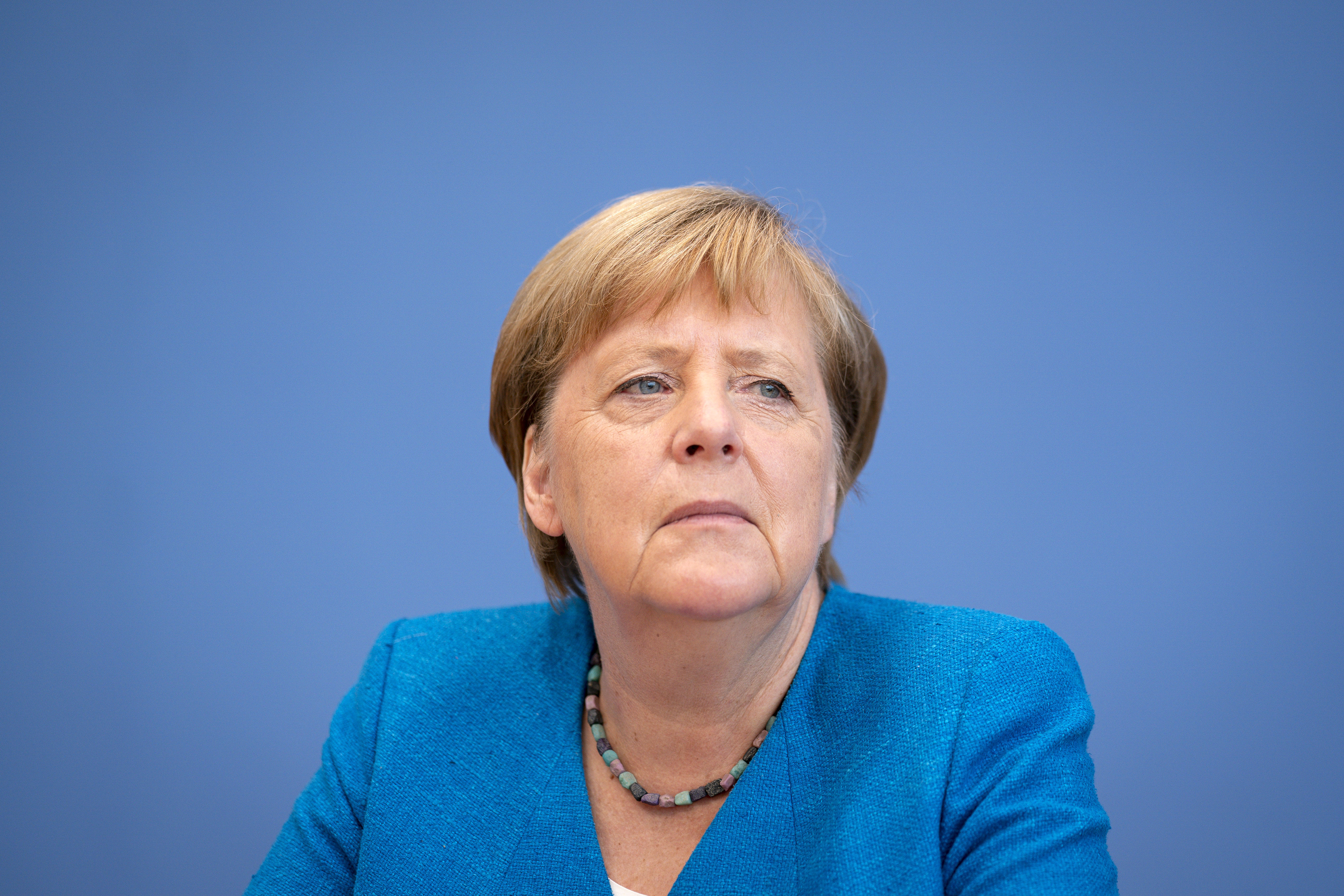 German Chancellor Angela Merkel speaks to the media in Berlin on August 28.