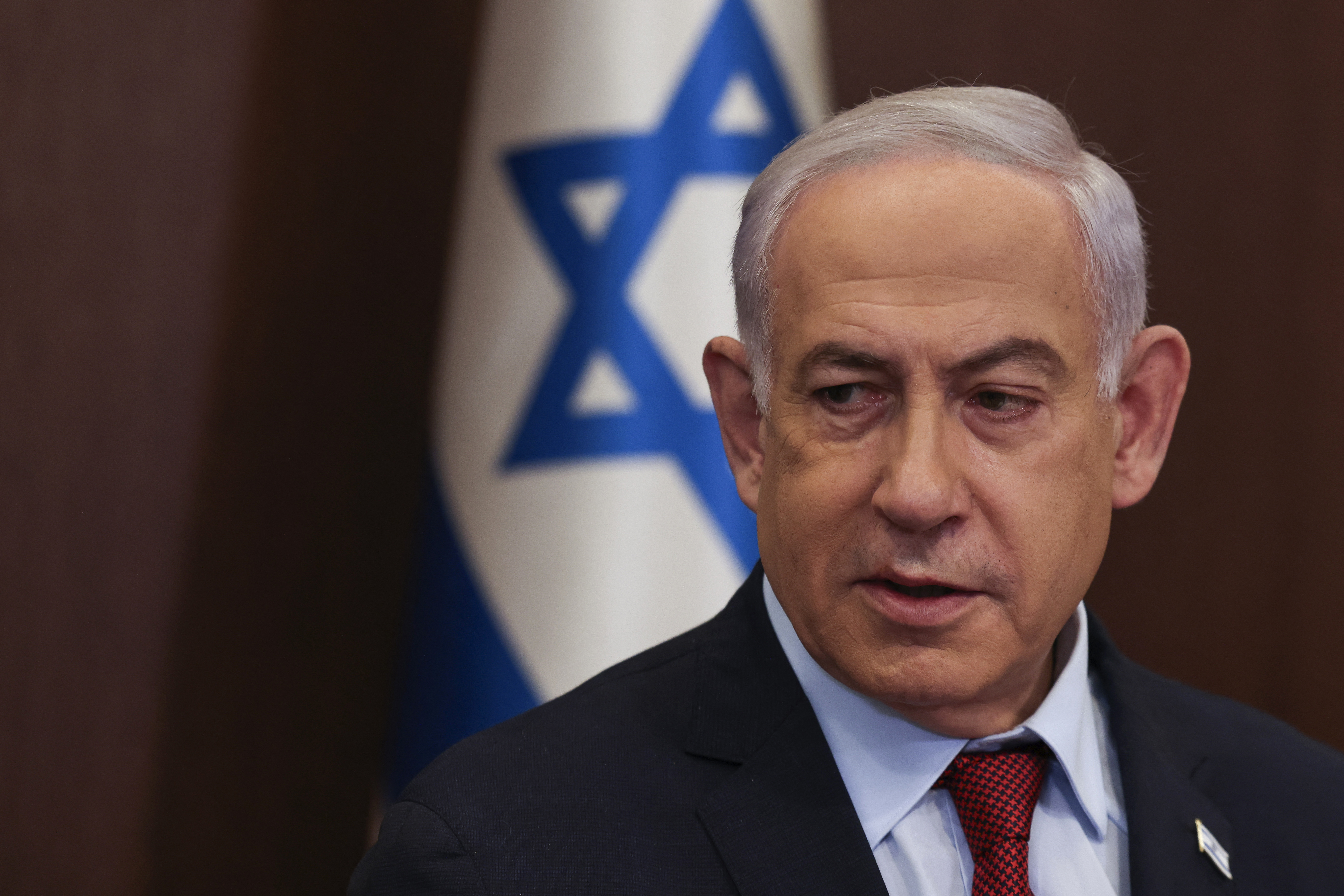Israeli Prime Minister Benjamin Netanyahu holds a cabinet meeting at his office in Jerusalem on December 10.