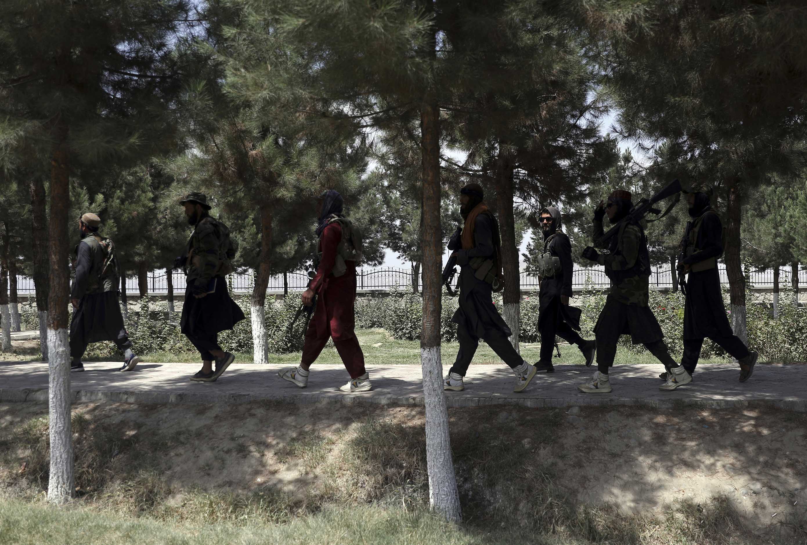 Taliban fighters patrol in Kabul, Afghanistan, on Thursday, August 19. 