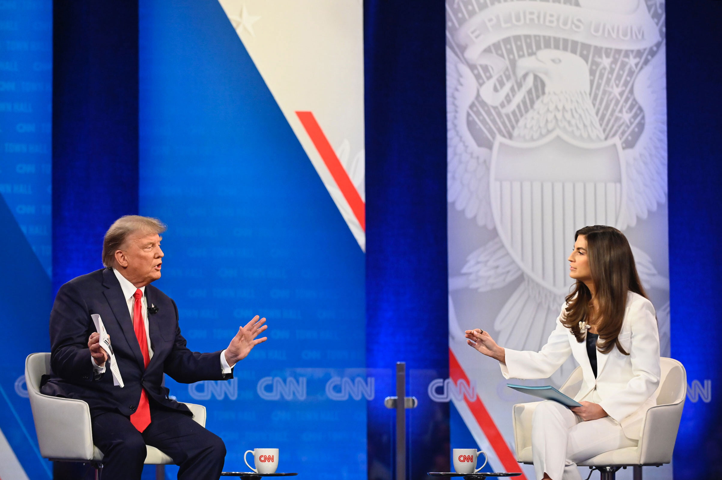 Former President Donald Trump speaks to CNN’s Kaitlan Collins during the town hall.