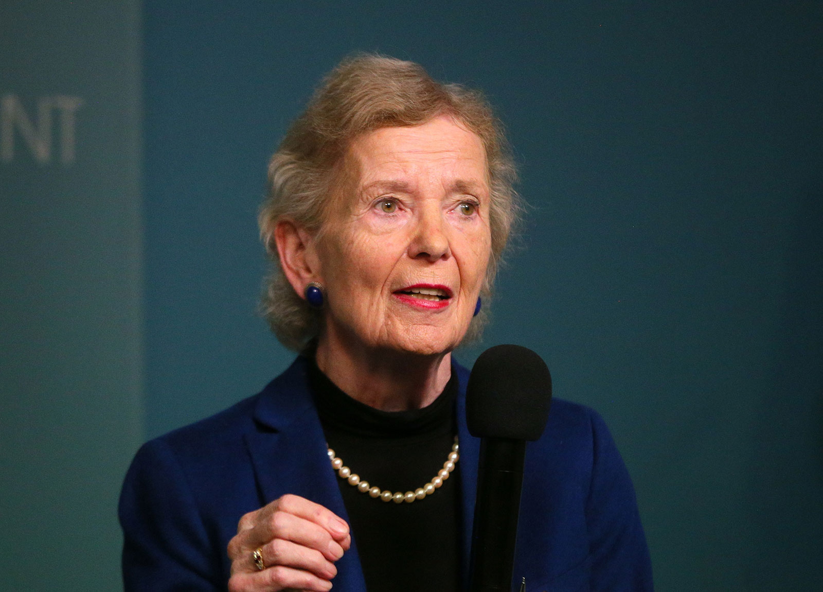 Mary Robinson attends a news conference on June 29.
