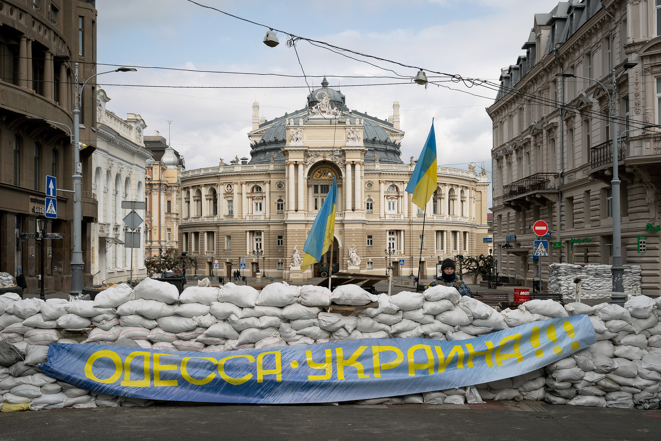 Barricades in front of Odesa Opera house, Ukraine, on March 8.