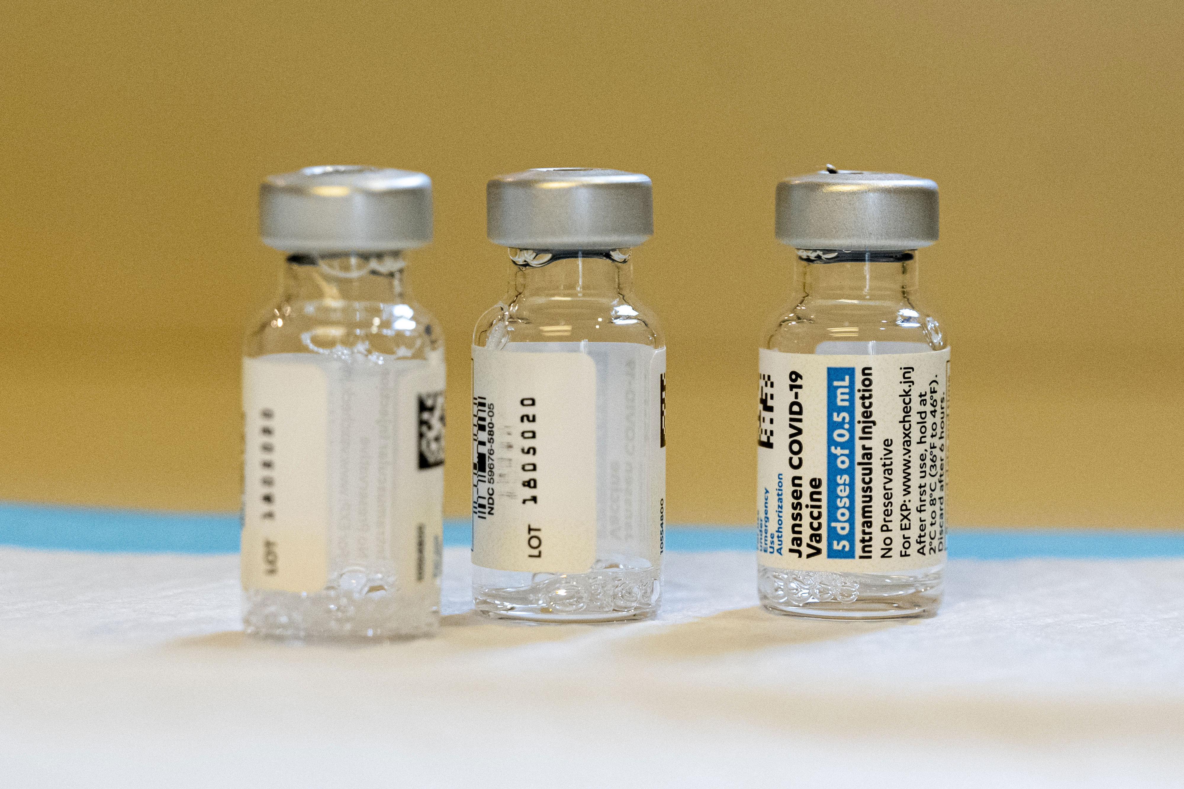 Vials of the Johnson & Johnson Covid-19 vaccine in San Rafael, California, on March 25.