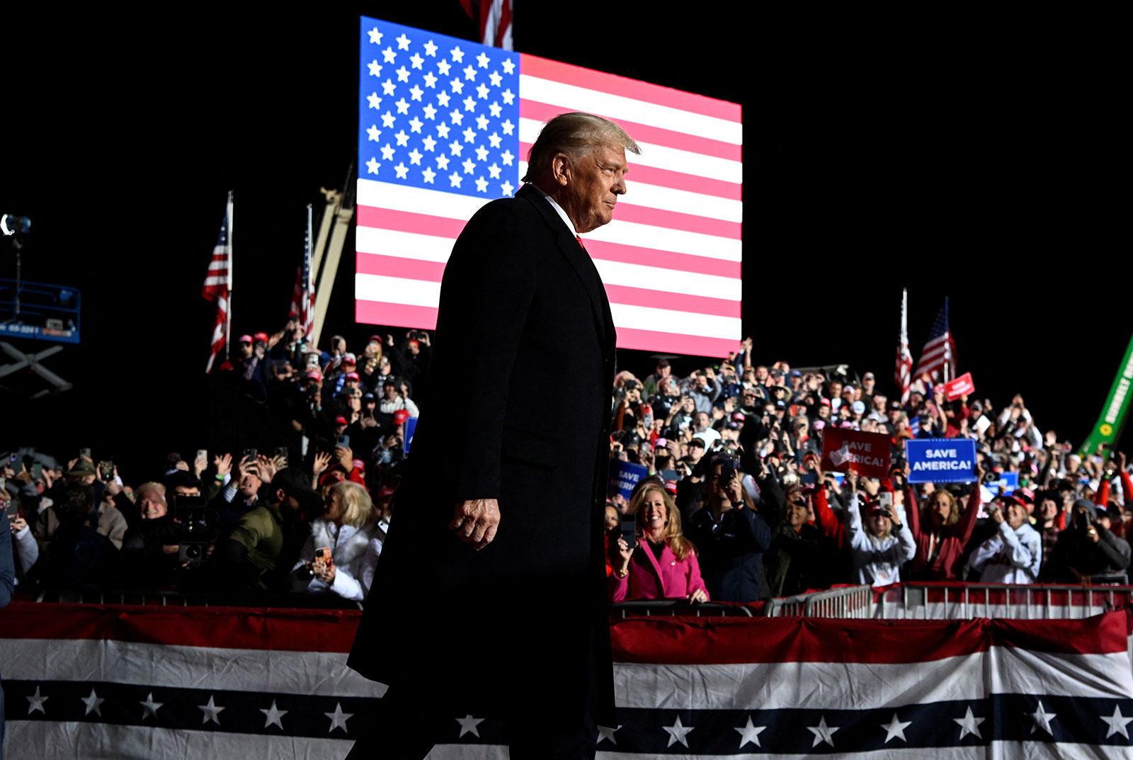 Former President Donald Trump attends a rally in support of Republican candidates ahead of midterm elections in Dayton, Ohio, on Nov. 7. 