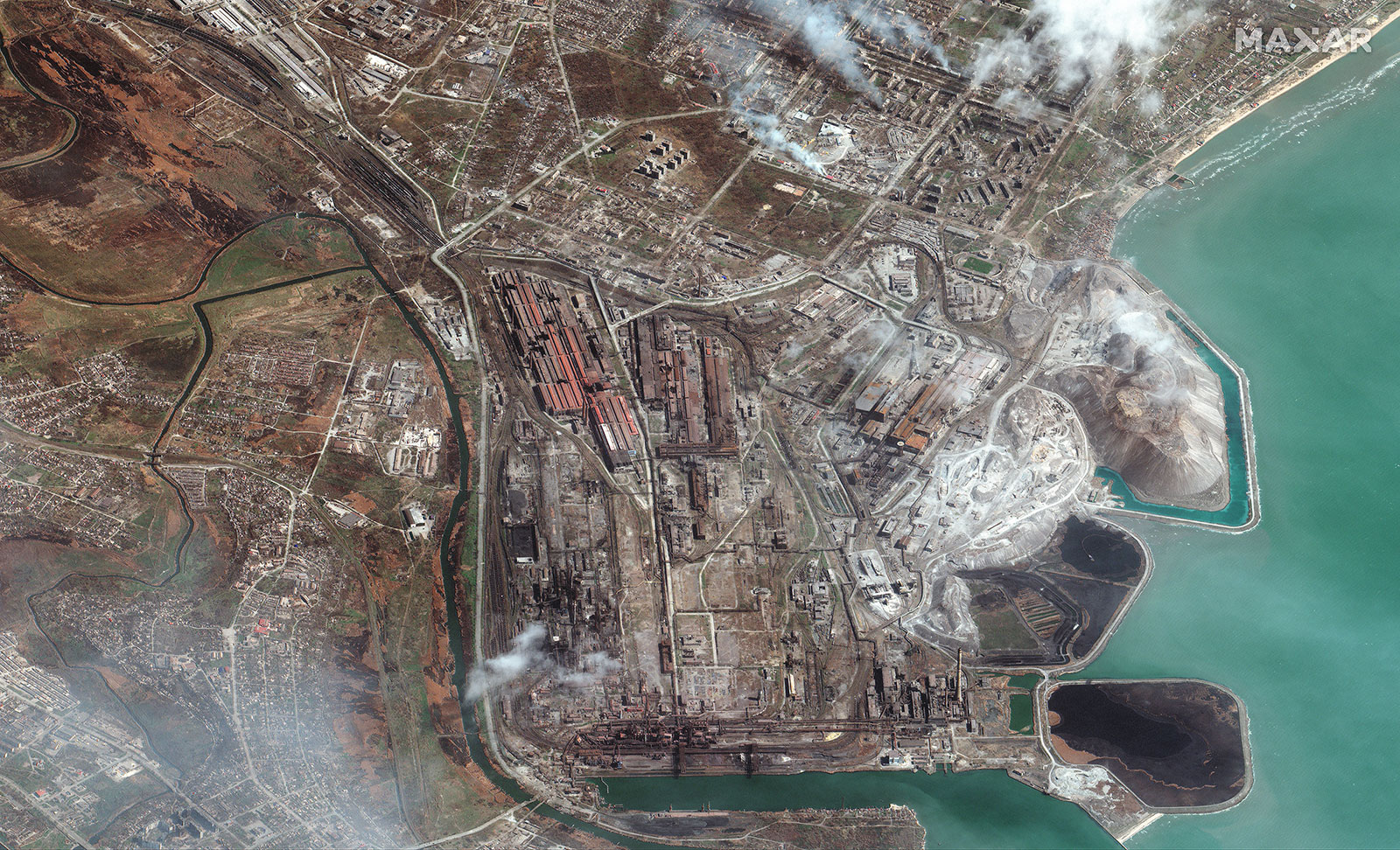 An overview of the Azovstal steel plant in Mariupol, Ukraine, on April 9. 