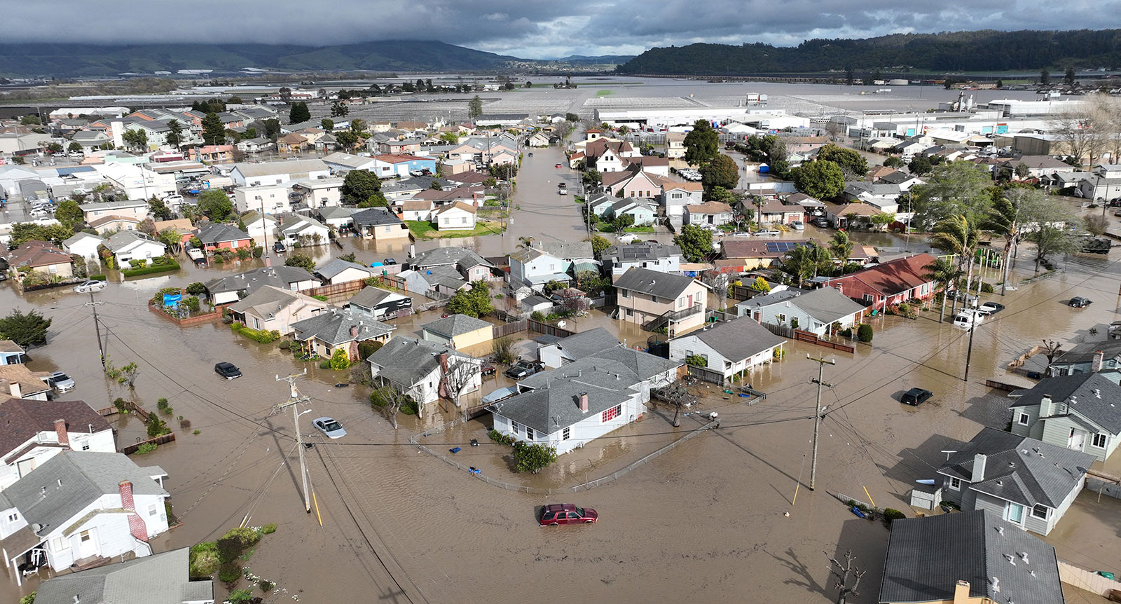A general view shows flooded streets in Pajaro, California, on March 11.