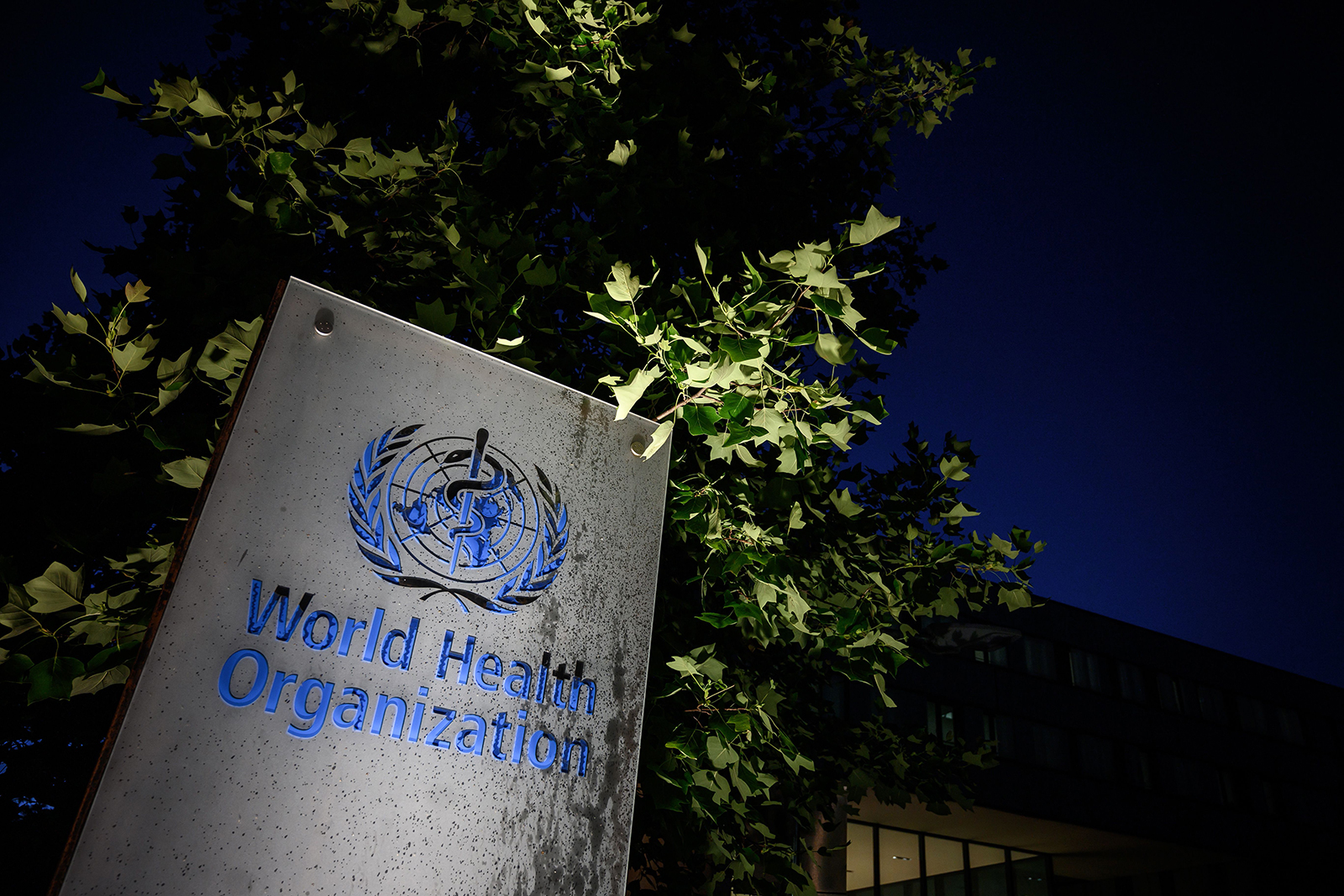 The World Health Organization headquarters sign seen here in Geneva, Switzerland, on May 29.