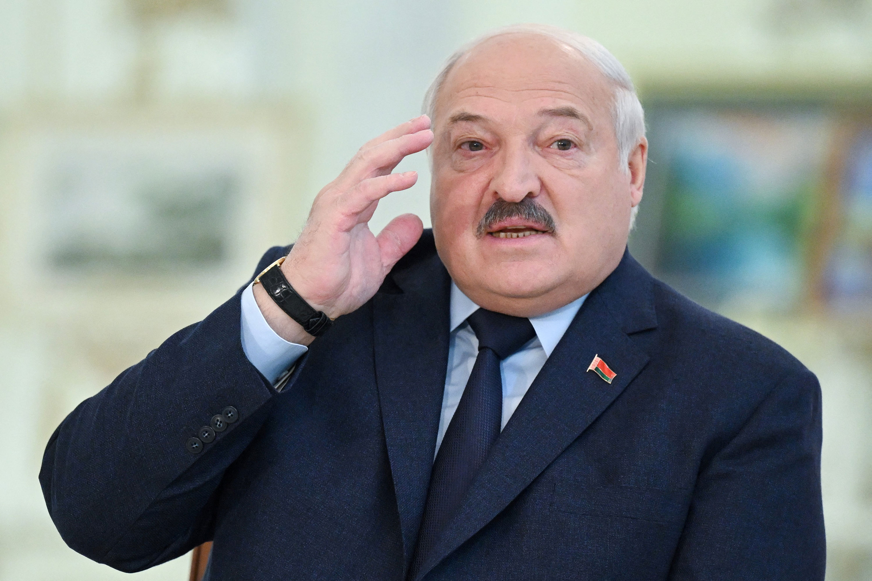 Belarusian President Alexander Lukashenko speaks in Minsk, Belarus, on February 16.
