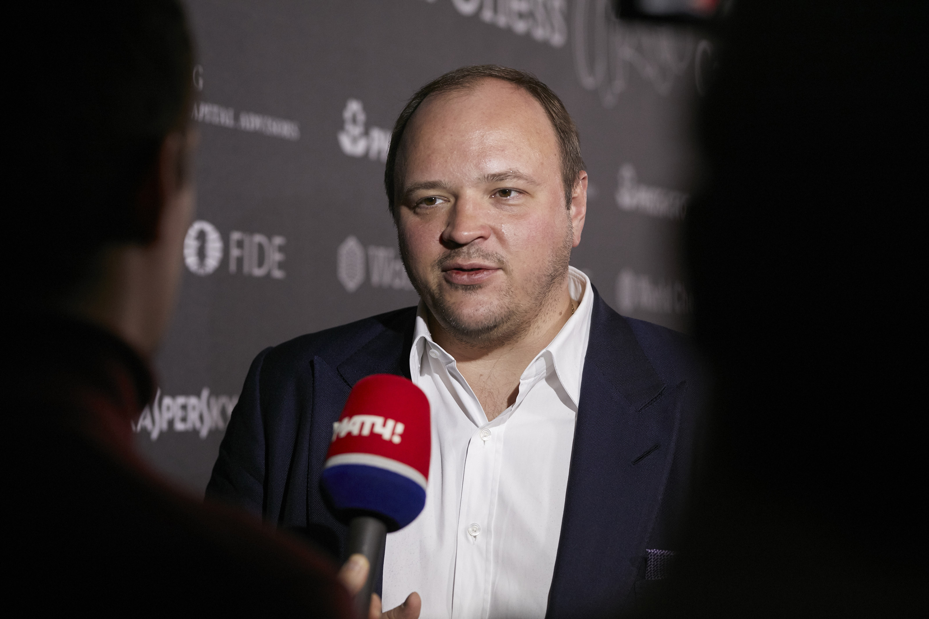 Andrey Grigoryevich Guryev, chief executive officer of PhosAgro, speaks in an interview at the opening press conference during the World Chess Tournament on March 9, 2018 in Berlin, Germany.