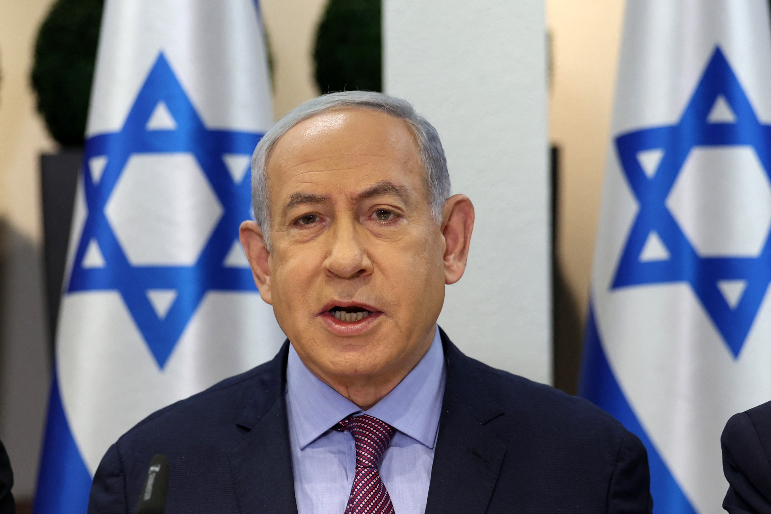 Israeli Prime Minister Benjamin Netanyahu chairs a meeting in Tel Aviv, Israel, on December 31, 2023.