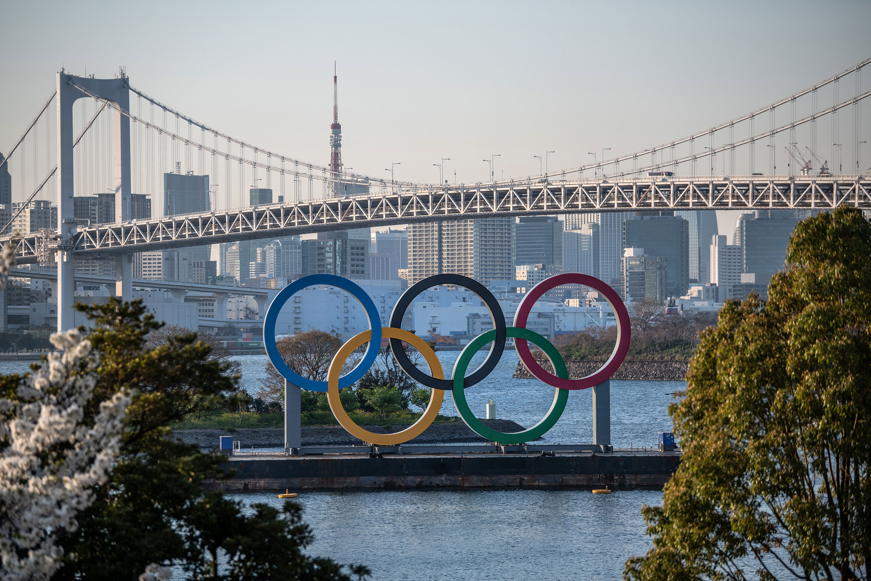 The Tokyo 2020 Olympic Rings are displayed in Tokyo, Japan, on March 25.