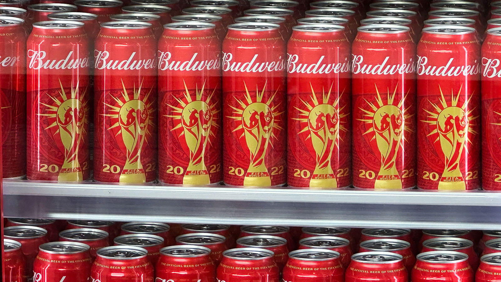 Cans of Budweiser beer are seen in Doha on November 18.