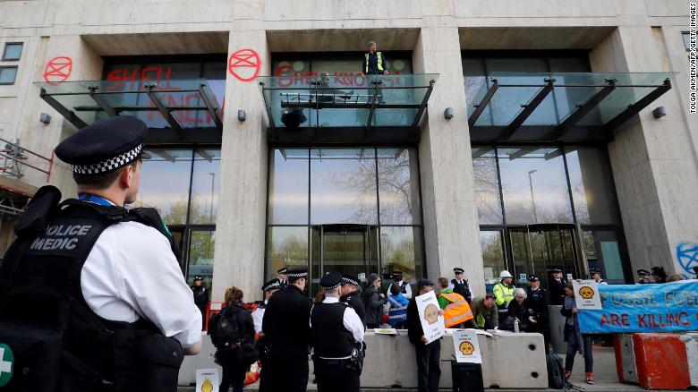 Demonstrators surround London's Shell Centre.