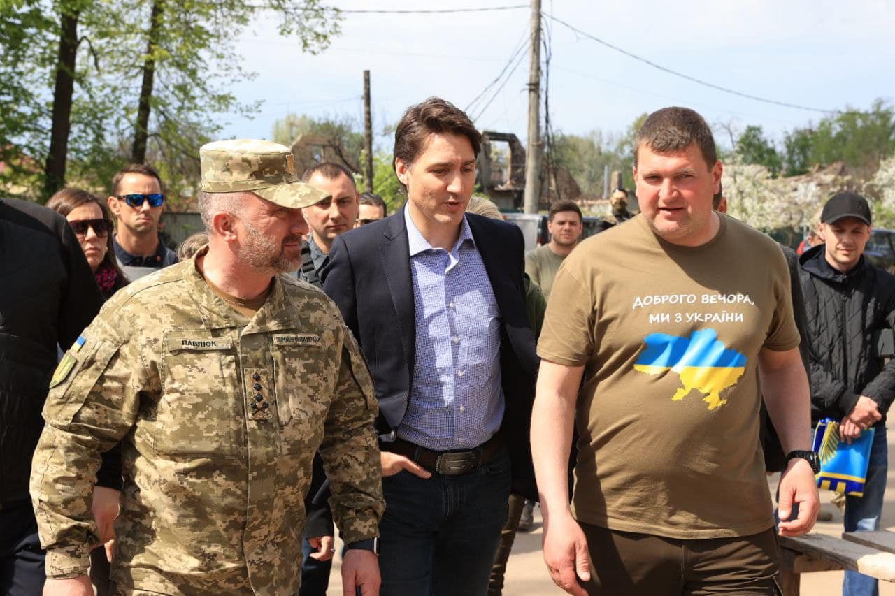 Canadian Prime Minister Justin Trudeau visits Irpin, Ukraine, on Sunday, May 8. 