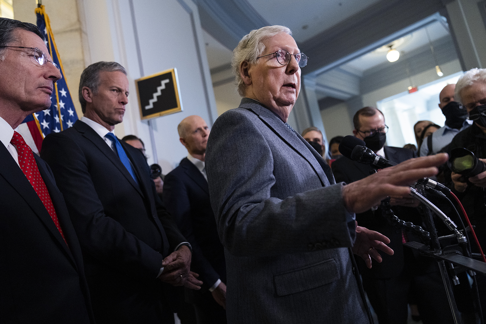 Senate Minority Leader Mitch McConnell during a news conference on February 15, in Washington. 