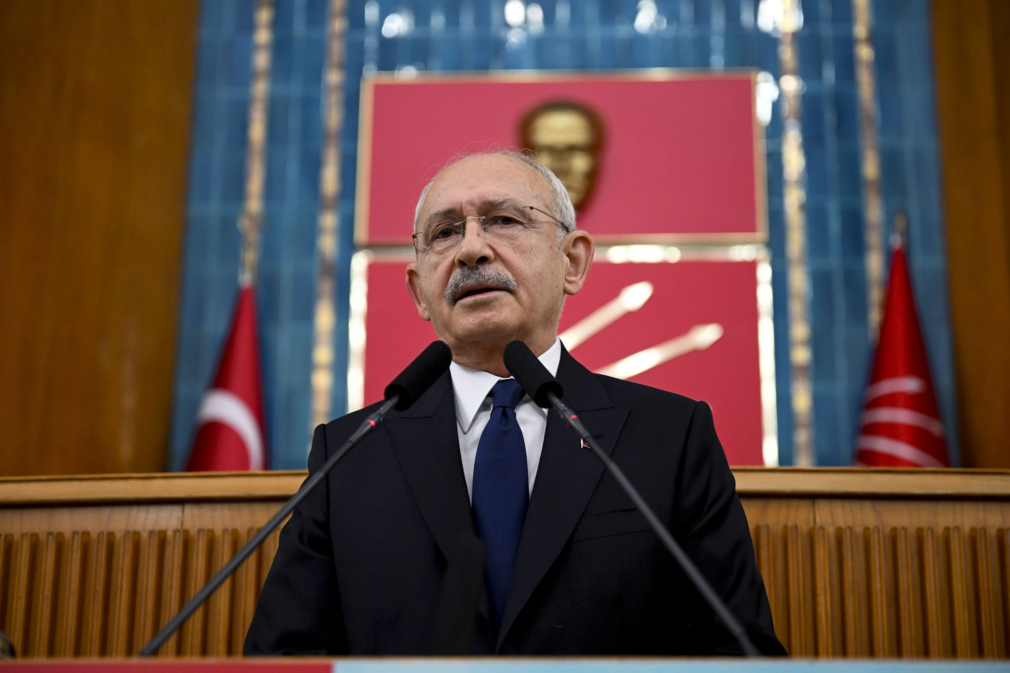 Leader of the Republican People's Party (CHP) Kemal Kilicdaroglu speaks during his party's group meeting at the Turkish Grand National Assembly in Ankara, Turkey, on January 24.