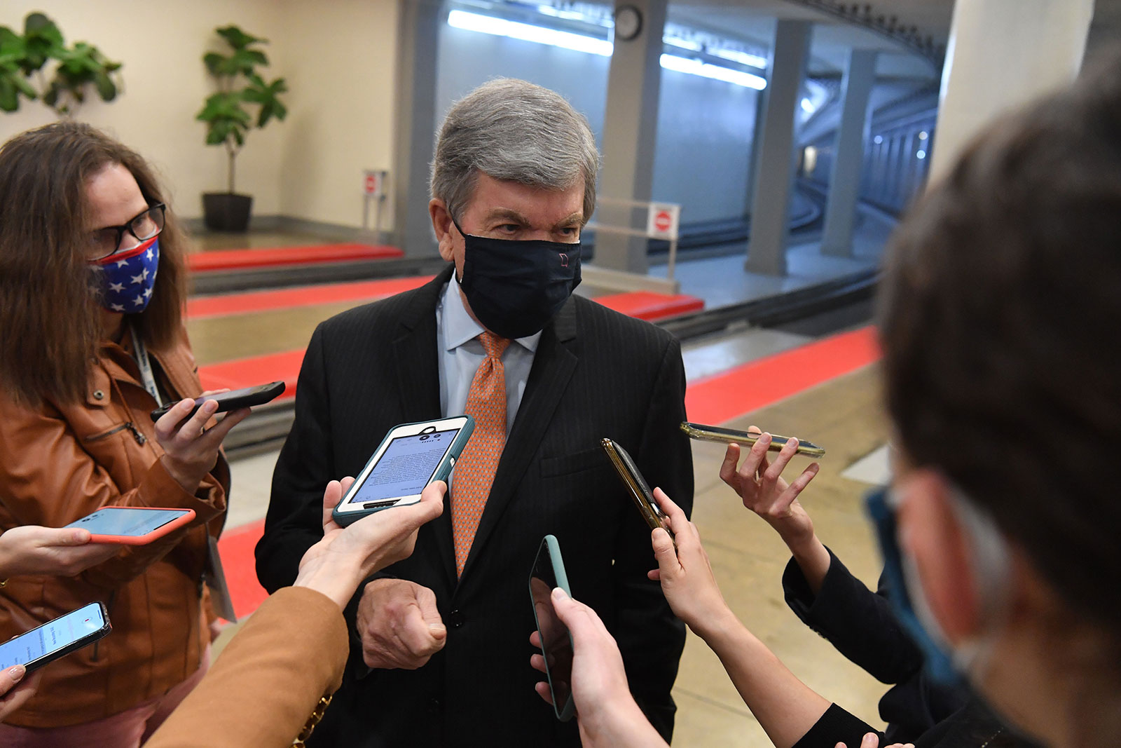 Sen. Roy Blunt speaks to the press on Capitol Hill on February 11.