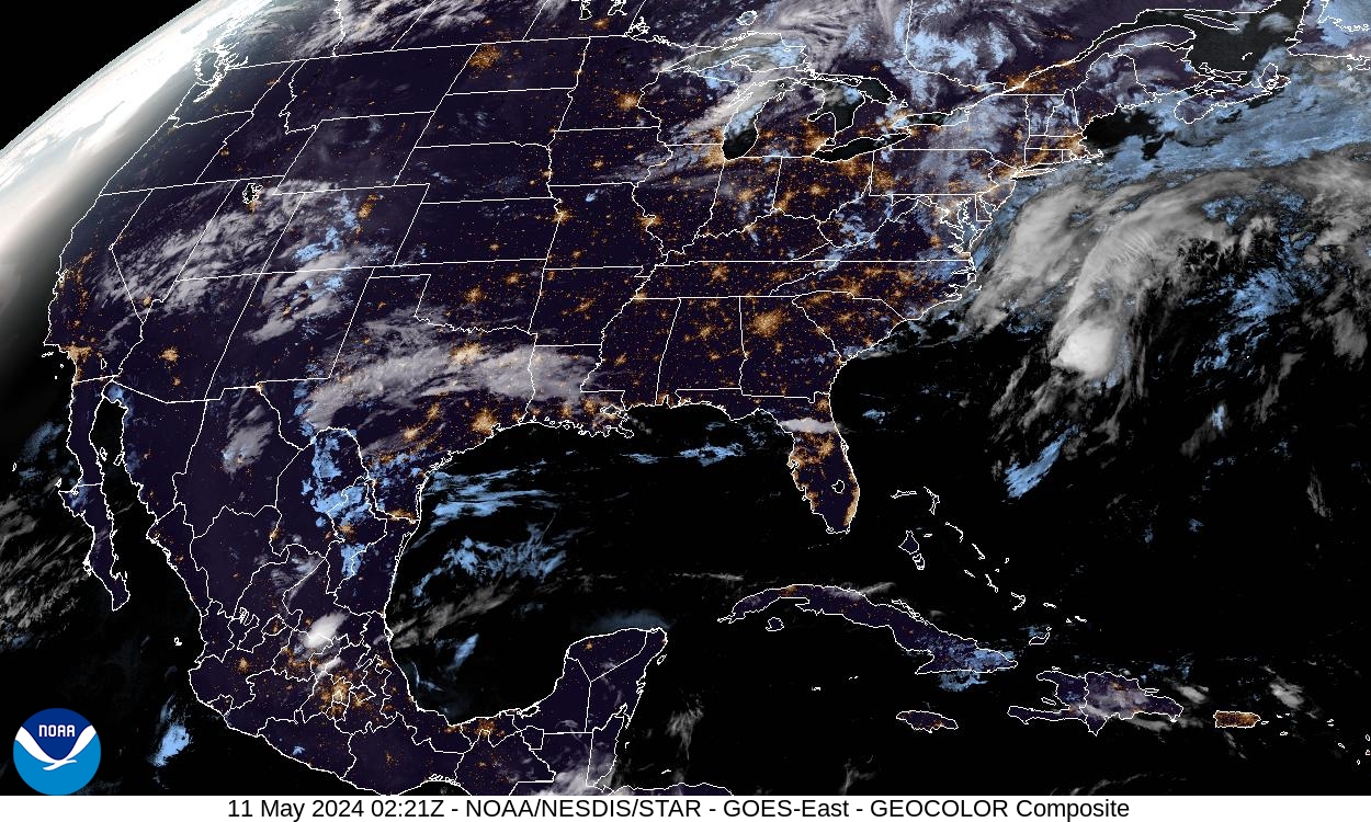 An infrared satellite image taken around 10:30 p.m. ET.