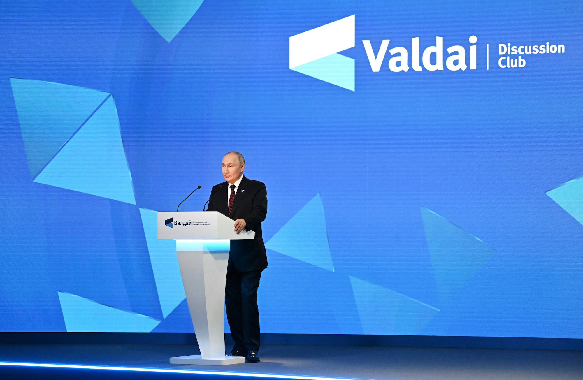 Vladimir Putin delivers a speech at the Valdai Discussion Club in Sochi, Russia, on Thursday.