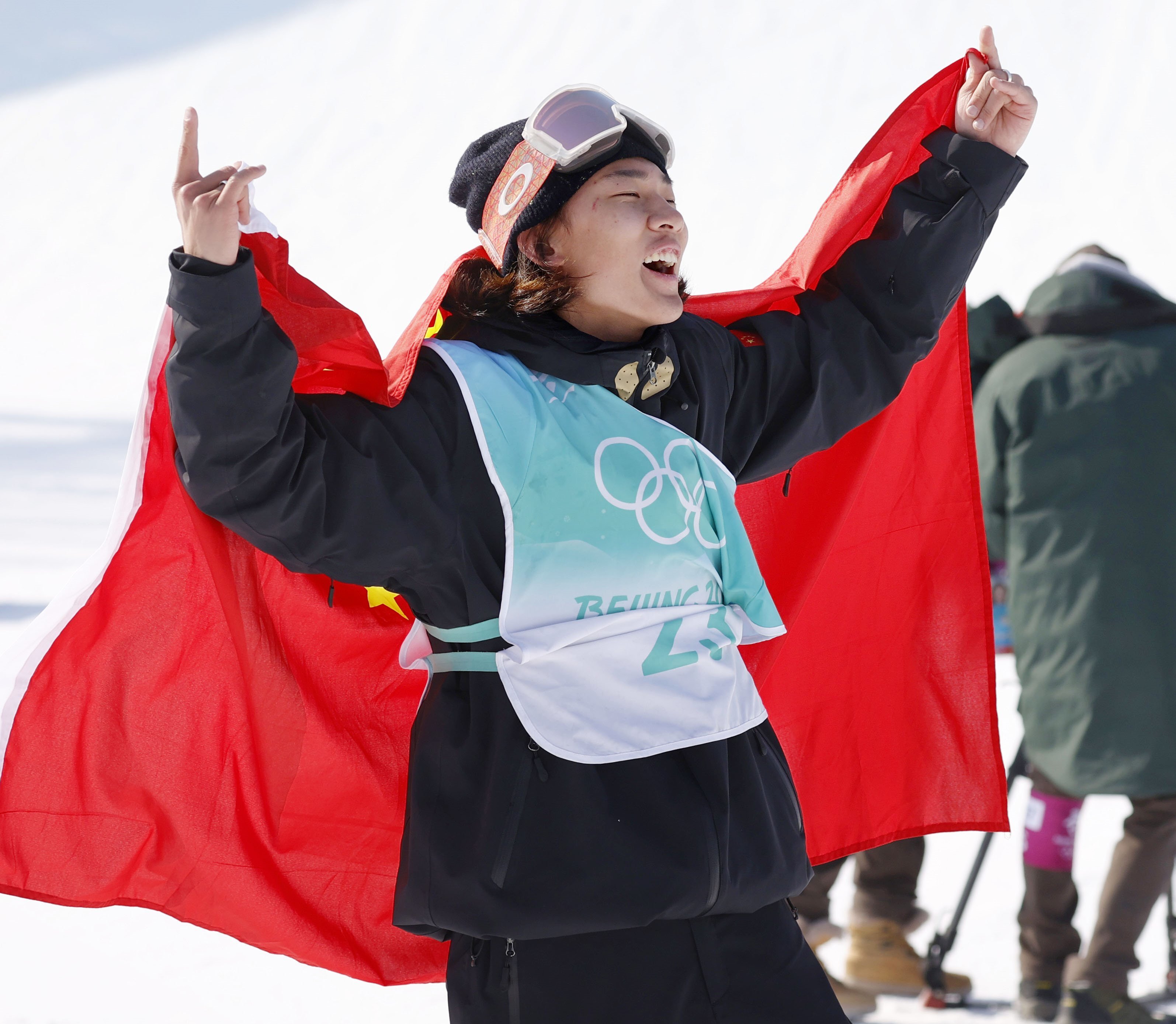 Su Yiming celebrates after winning gold in the men's big air on Feb. 15.