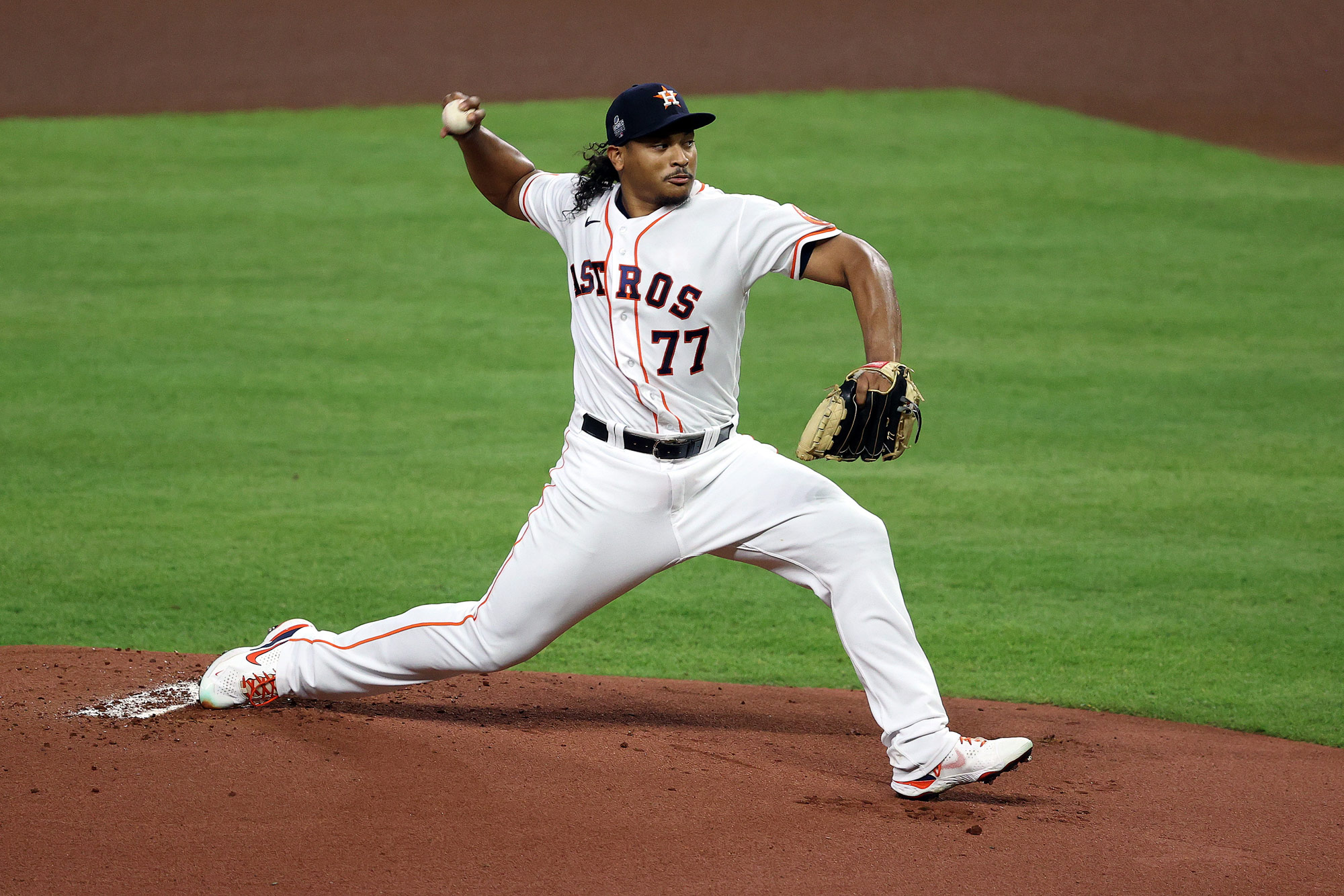 Luis Garcia of the Astros delivers a pitch during the first inning in Game 6 on November 2 in Houston. 