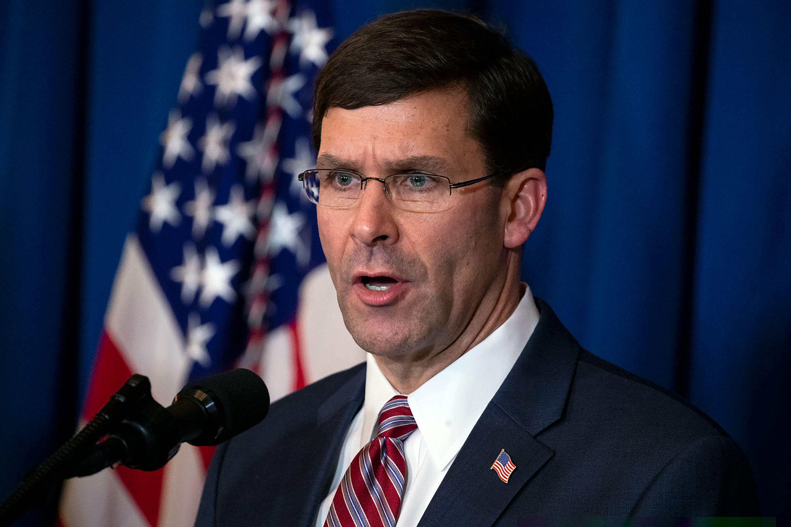 Secretary Esper at a press conference in Palm Beach, Florida, on December 29.