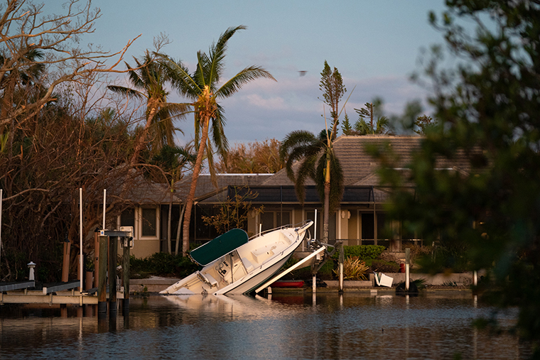 A half submerged boat is seen on Sanibel Island, Florida, on October 1. 