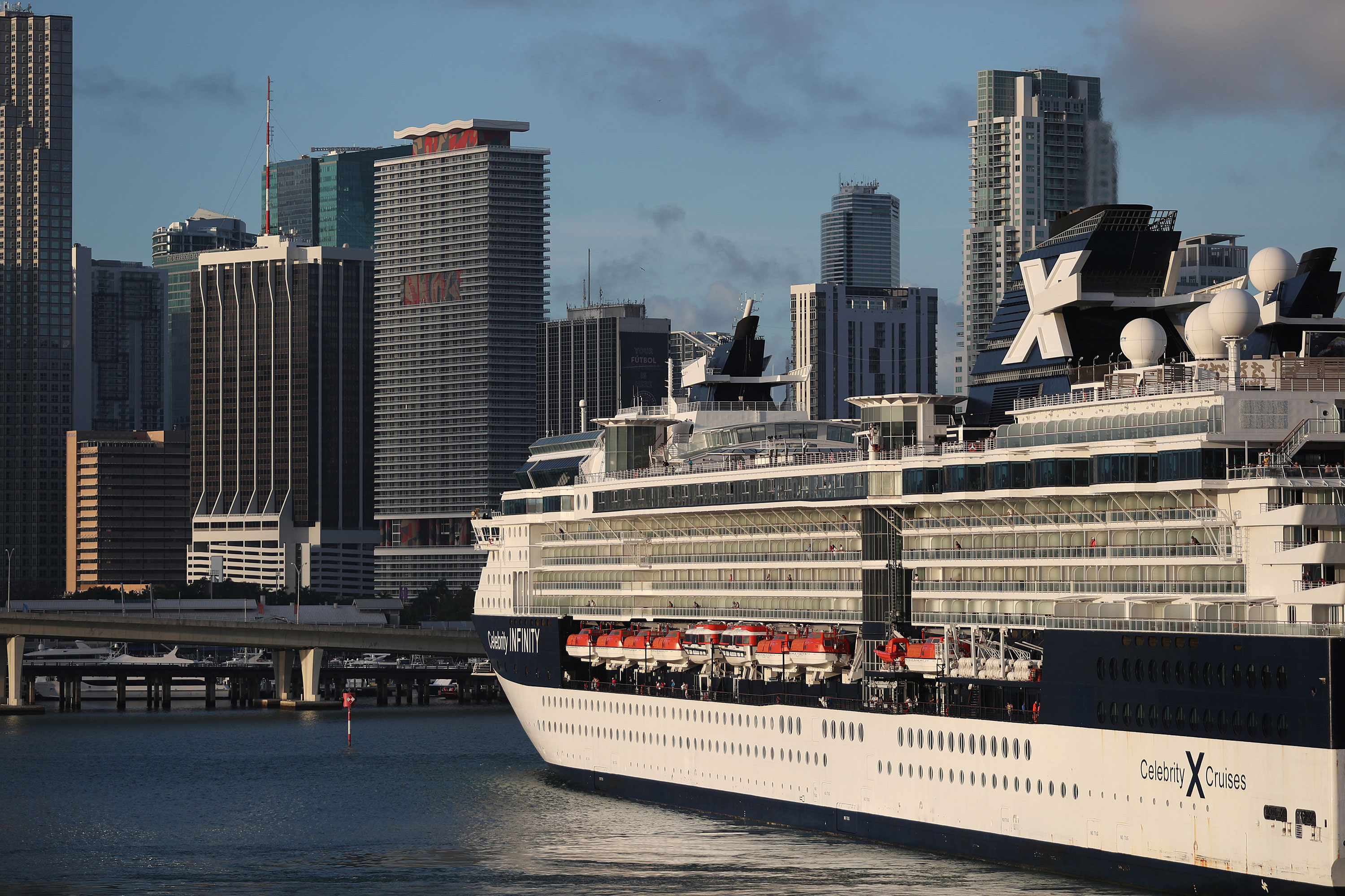 The Celebrity Infinity Cruise ship, wholly owned subsidiary of Royal Caribbean Cruises Ltd, returns to PortMiami from a cruise in the Caribbean on March 14 in Miami.