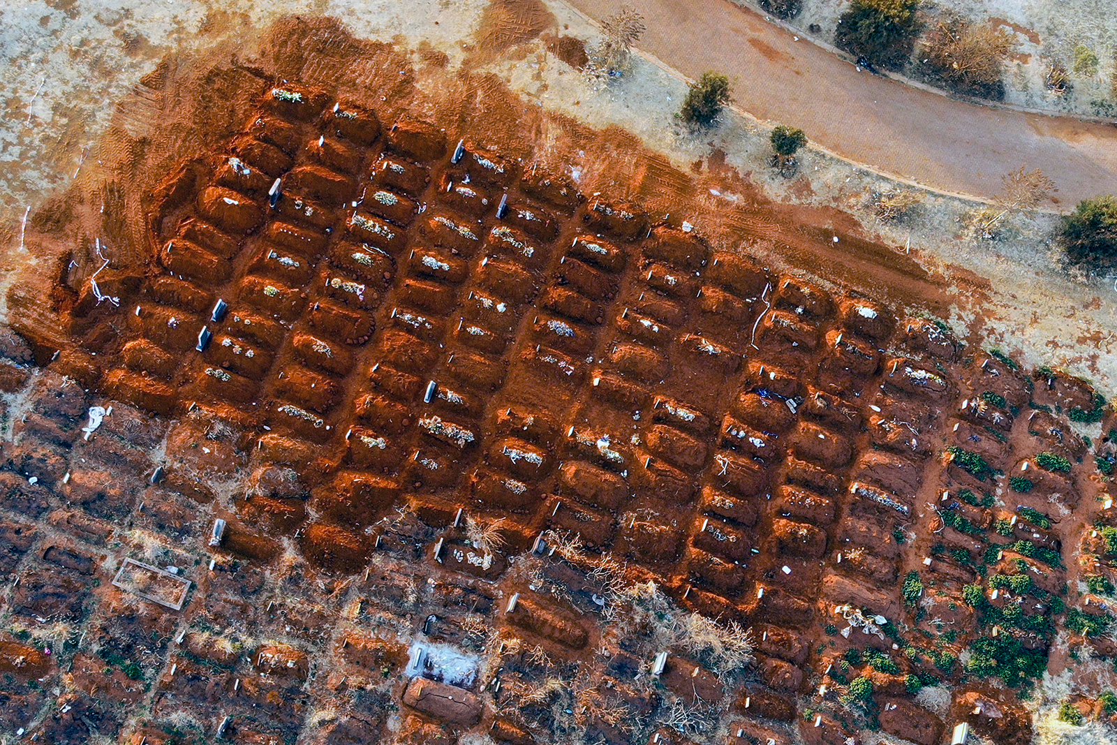 Recently filled graves are seen in the Olifantsveil Cemetery outside Johannesburg, South Africa, on Wednesday Aug. 5. 