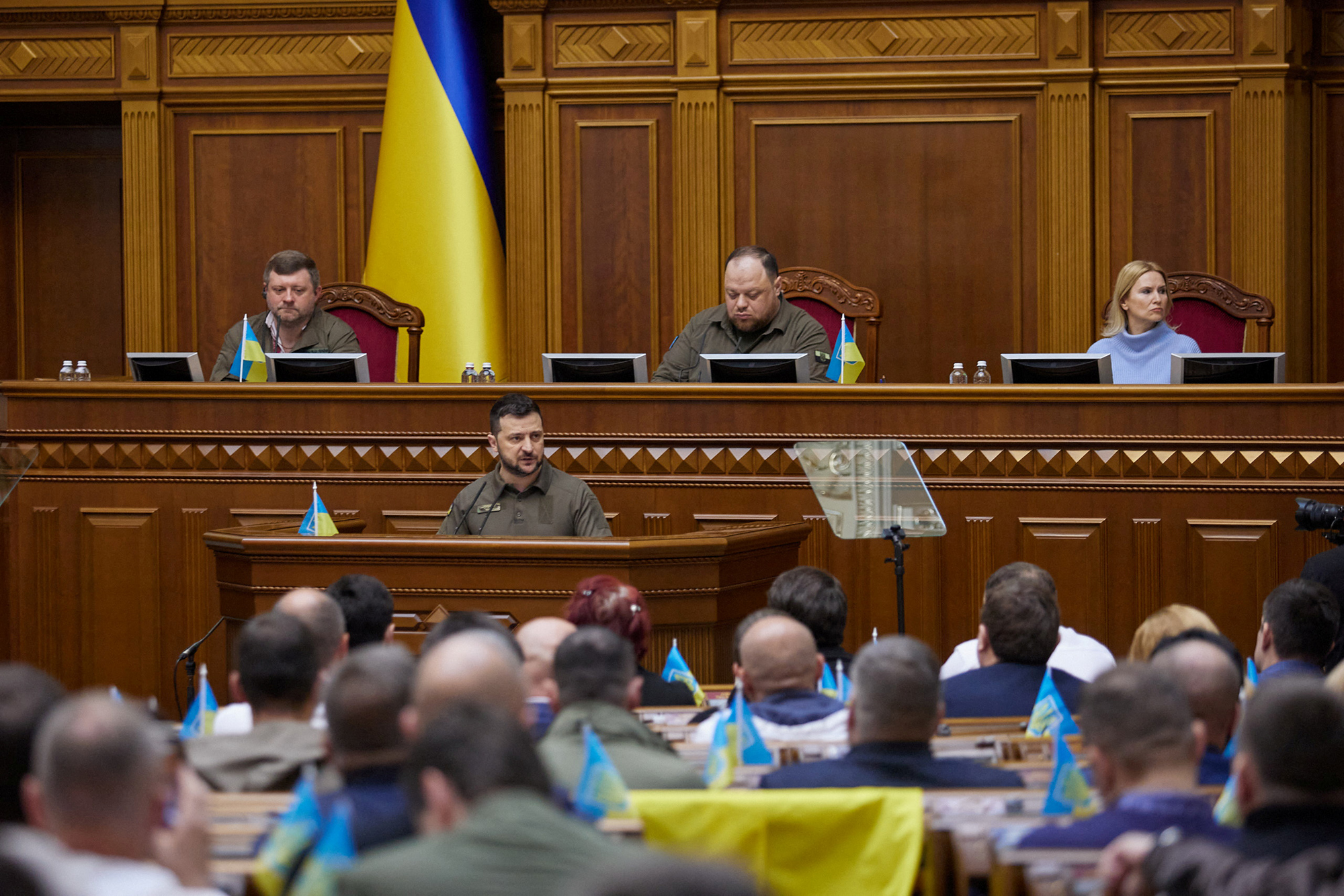 Ukrainian President Volodymyr Zelensky attends a parliament session in Kyiv, Ukraine on May 22. 
