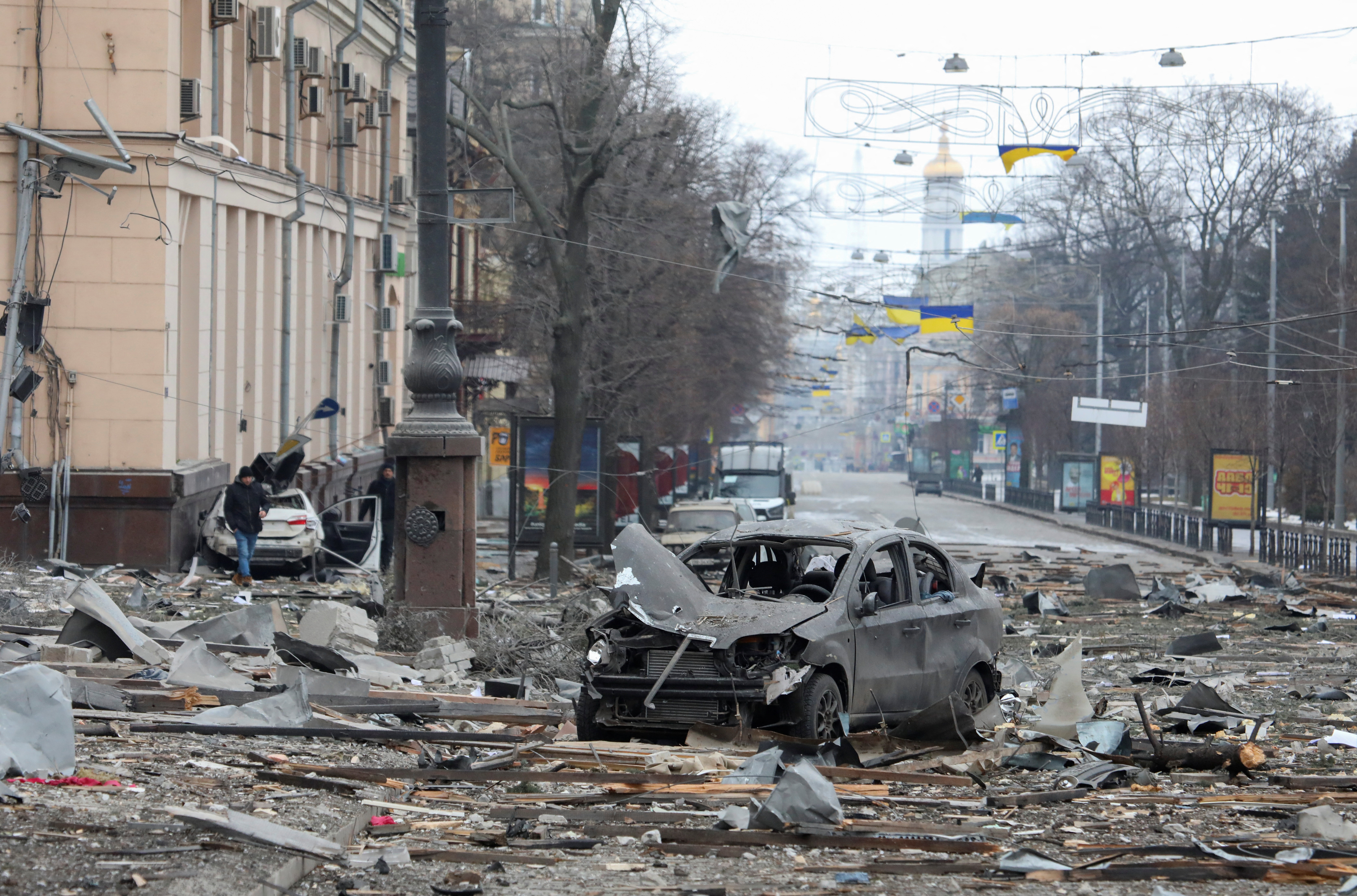 The area near the regional administration building in central Kharkiv on Tuesday.
