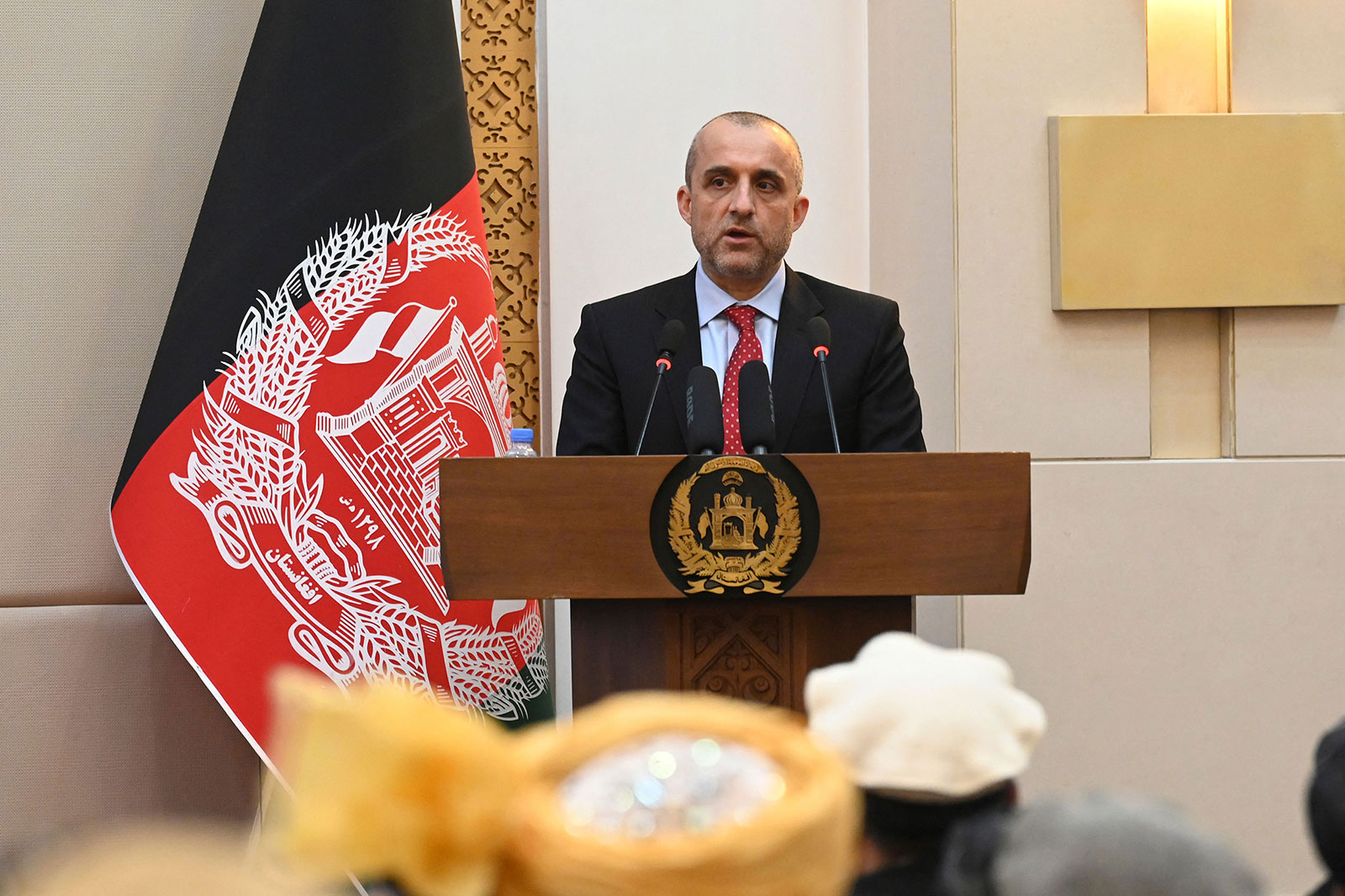 Amrullah Saleh speaks at the presidential palace in Kabul, Afghanistan, on August 4, 2021.