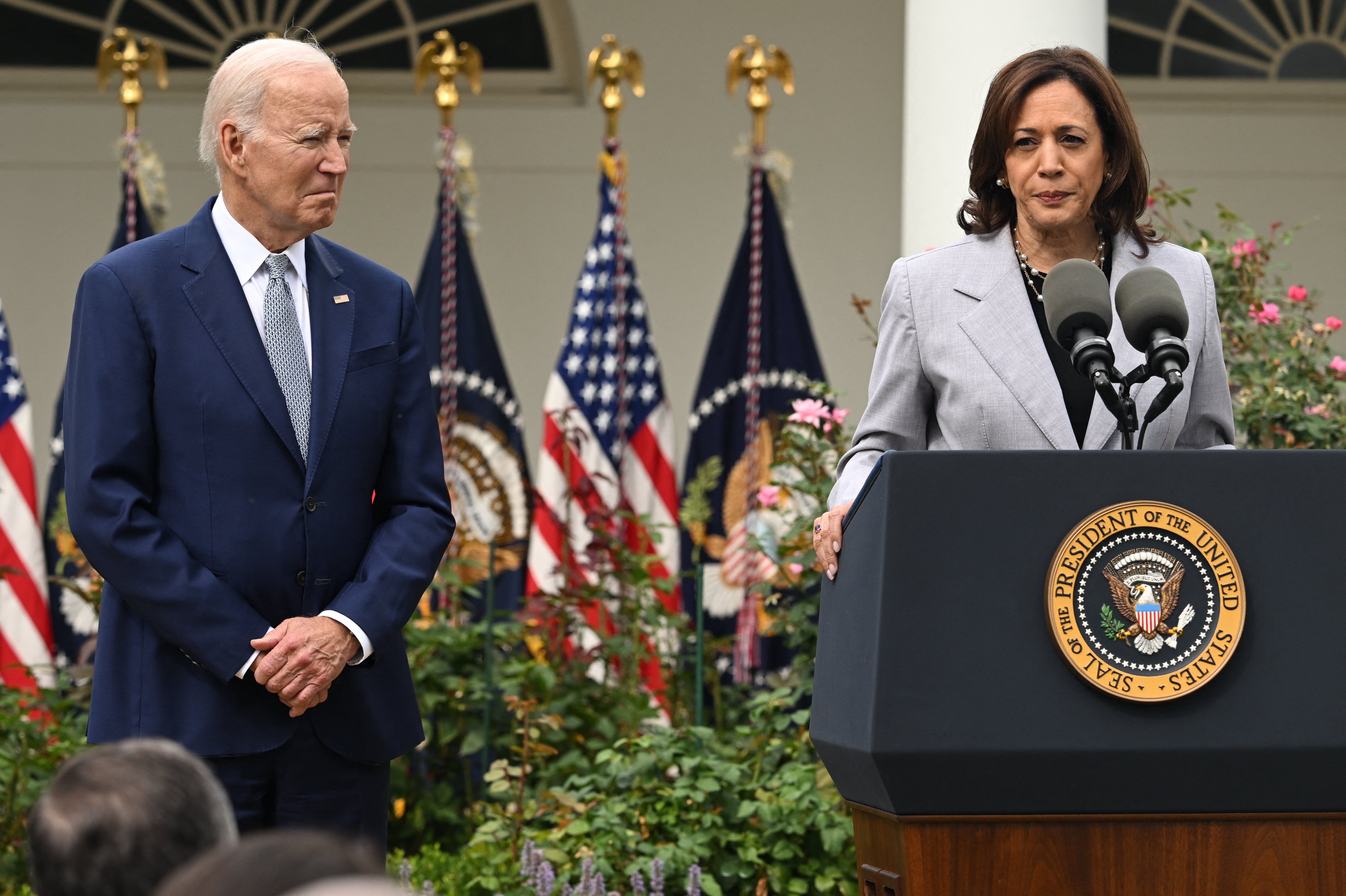 President Joe Biden and Vice President Kamala Harris hold an event at the White House in Washington, DC, on September 22.