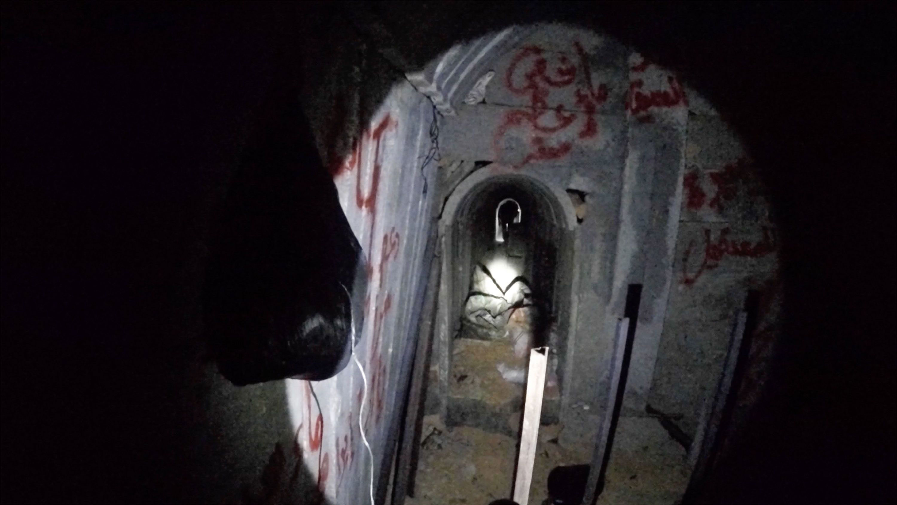 Footage provided to CNN by the IDF shows a tunnel in Gaza. 