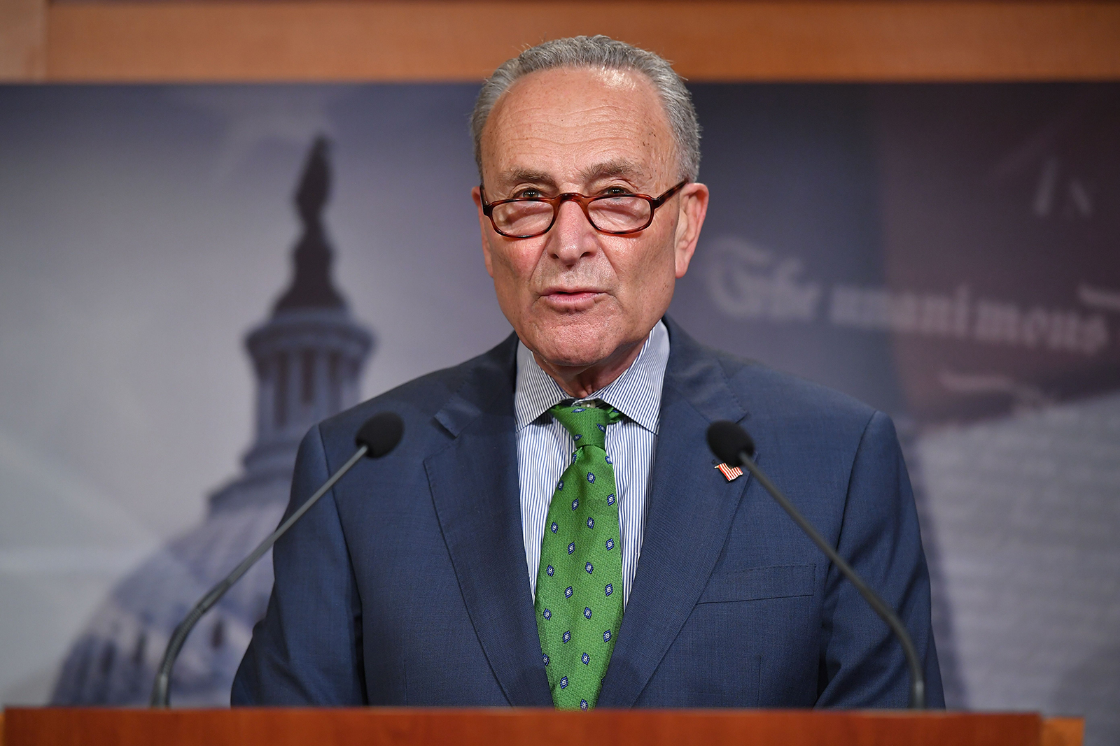 Senate Democratic Leader Chuck Schumer speaks during a press conference at the US Capitol in Washington, on June 9.