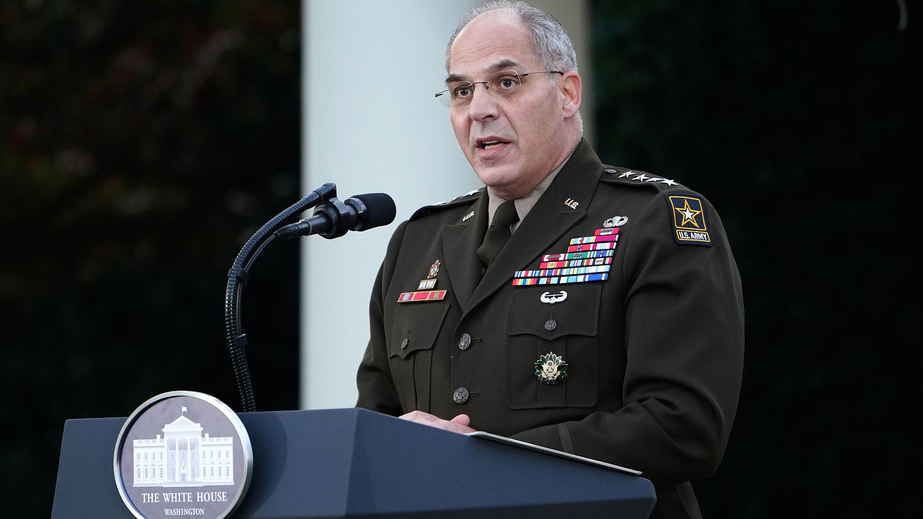 General Gustave Perna speaks during a press conference at the White House on November 13 in Washington, DC.