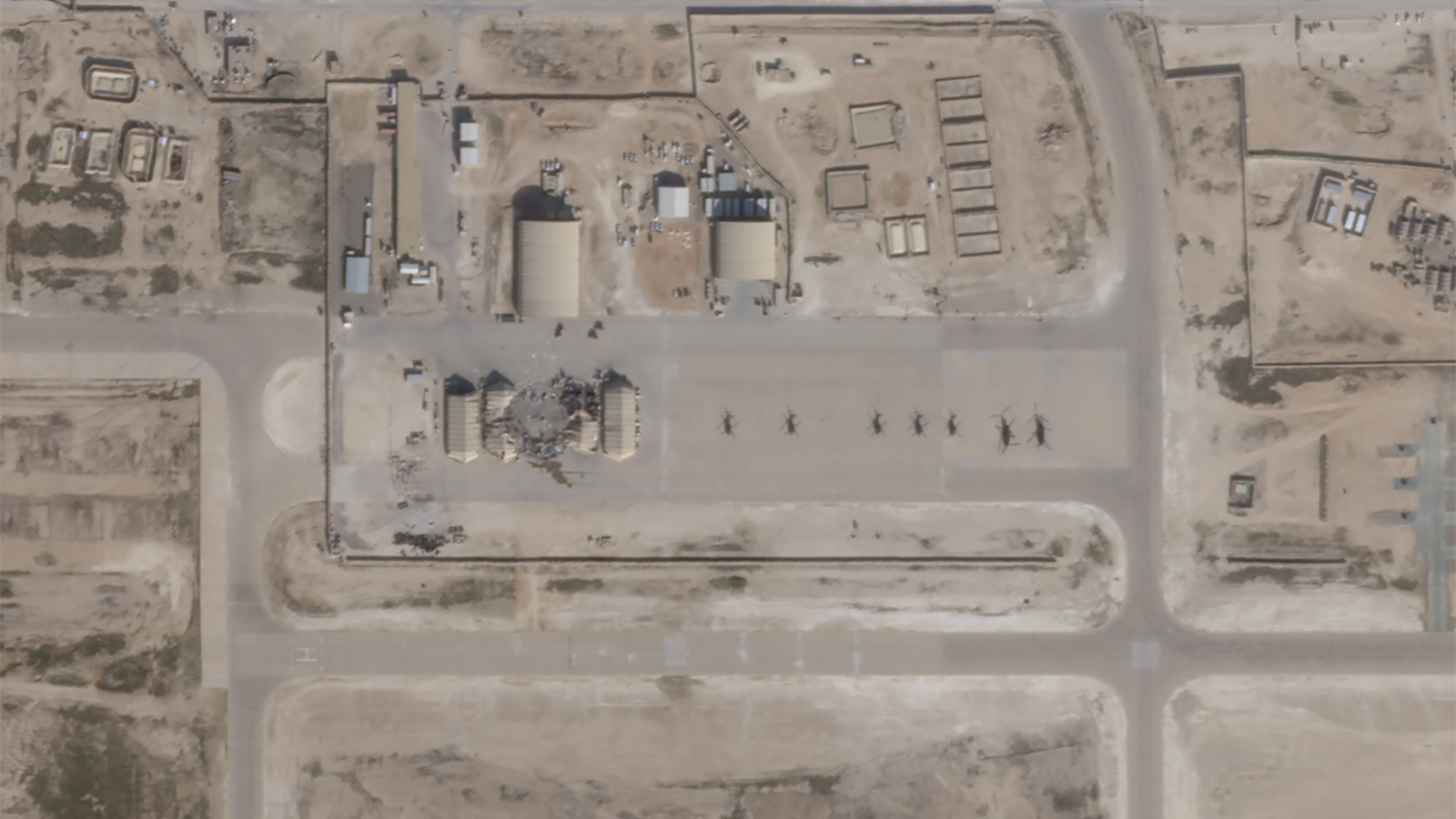 Satellite images appear to show damage from Iranian missile strikes at al Asad Air Base in Iraq on January 8.