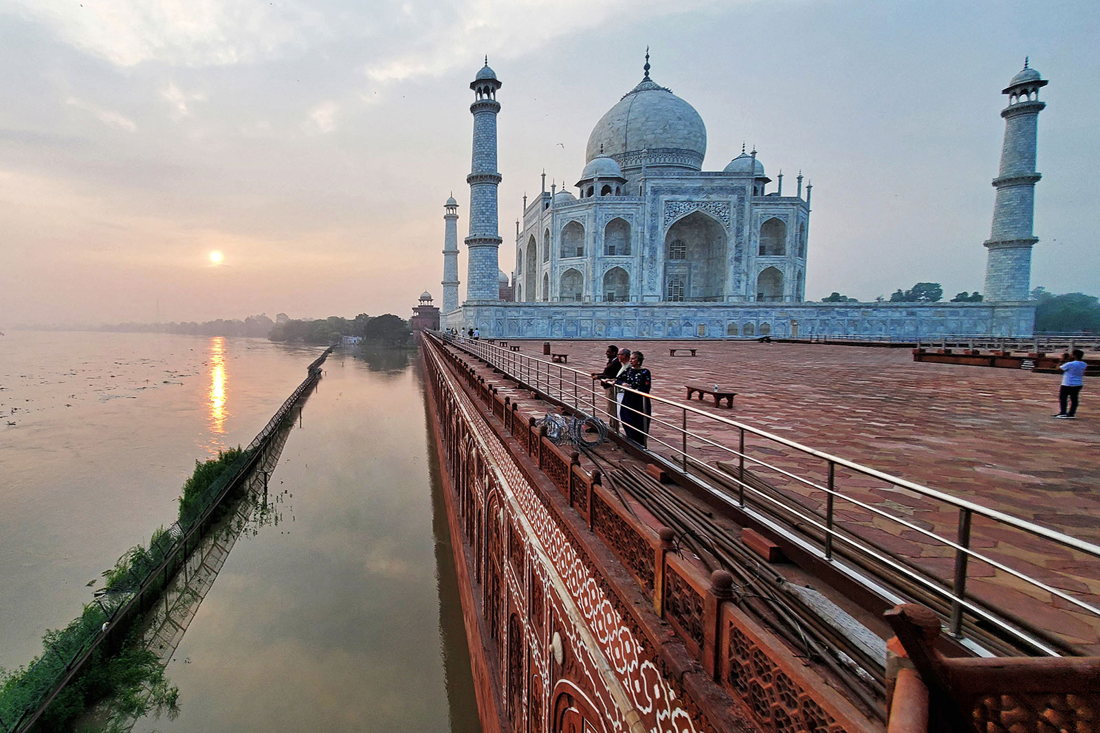 The flooded river banks of the Yamuna are seen along the Taj Mahal in Agra, India, on July 18.