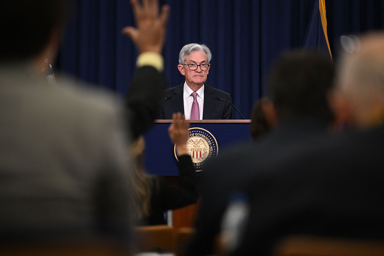 Federal Reserve Chairman Jerome Powell speaks during a news conference in Washington, DC, on May 4.