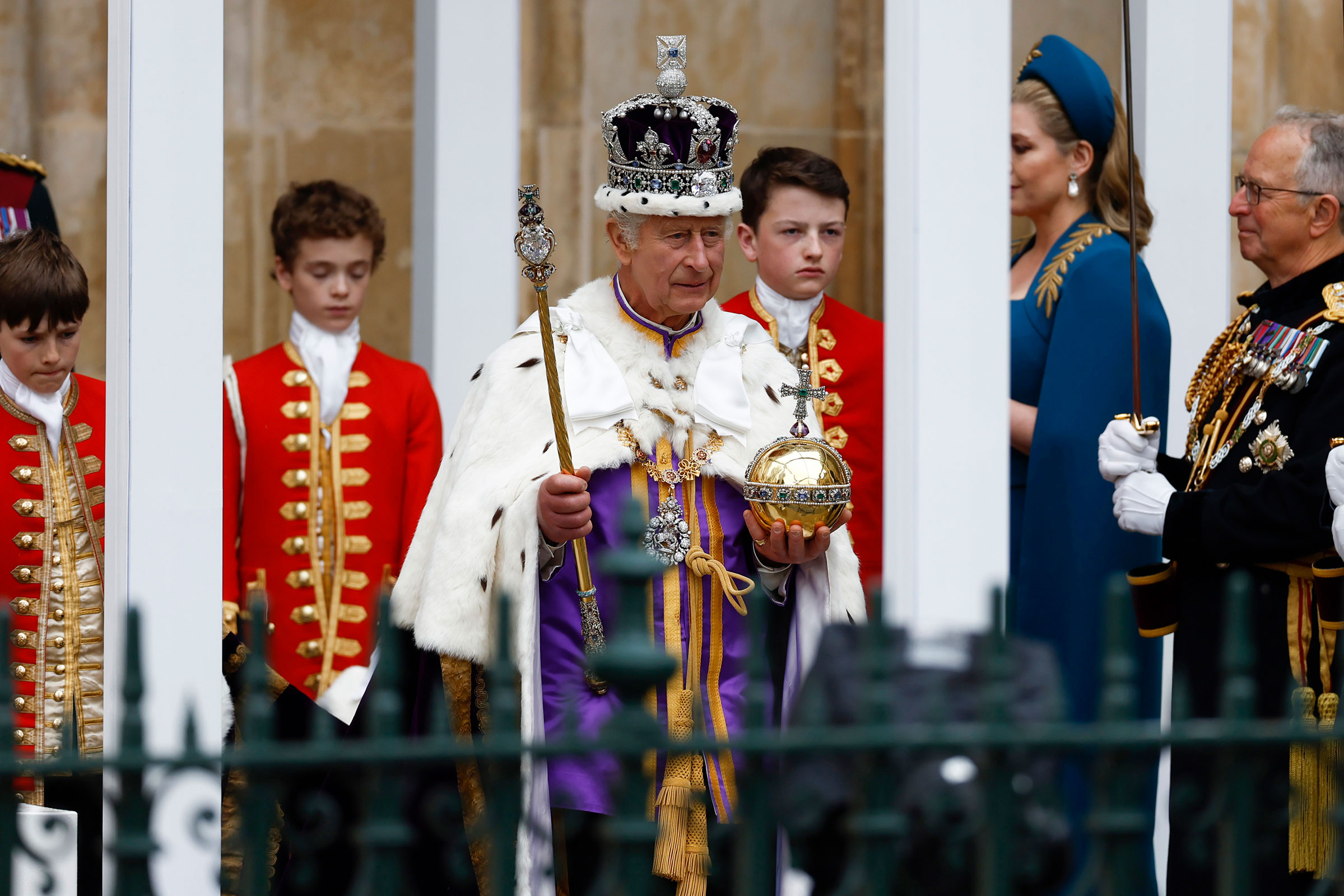  King Charles III departs the Coronation service at Westminster Abbey.
