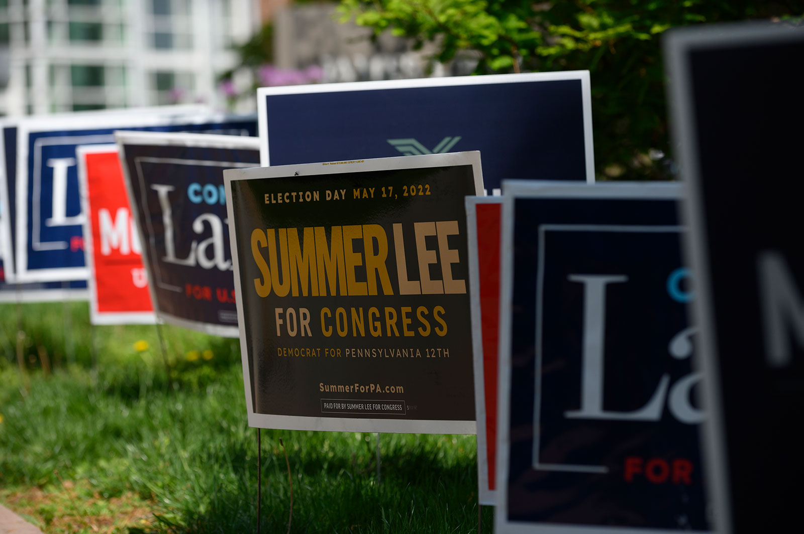 A campaign sign for Pennsylvania state Rep. Summer Lee is seen in Pittsburgh, Pennsylvania, on May 17.