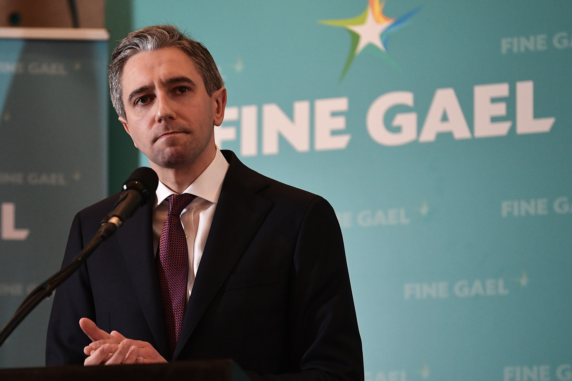 Simon Harris outlines his key priorities in a speech before being announced as the new Fine Gael leader later today, on March 24, 2024 in Athlone, Ireland. 